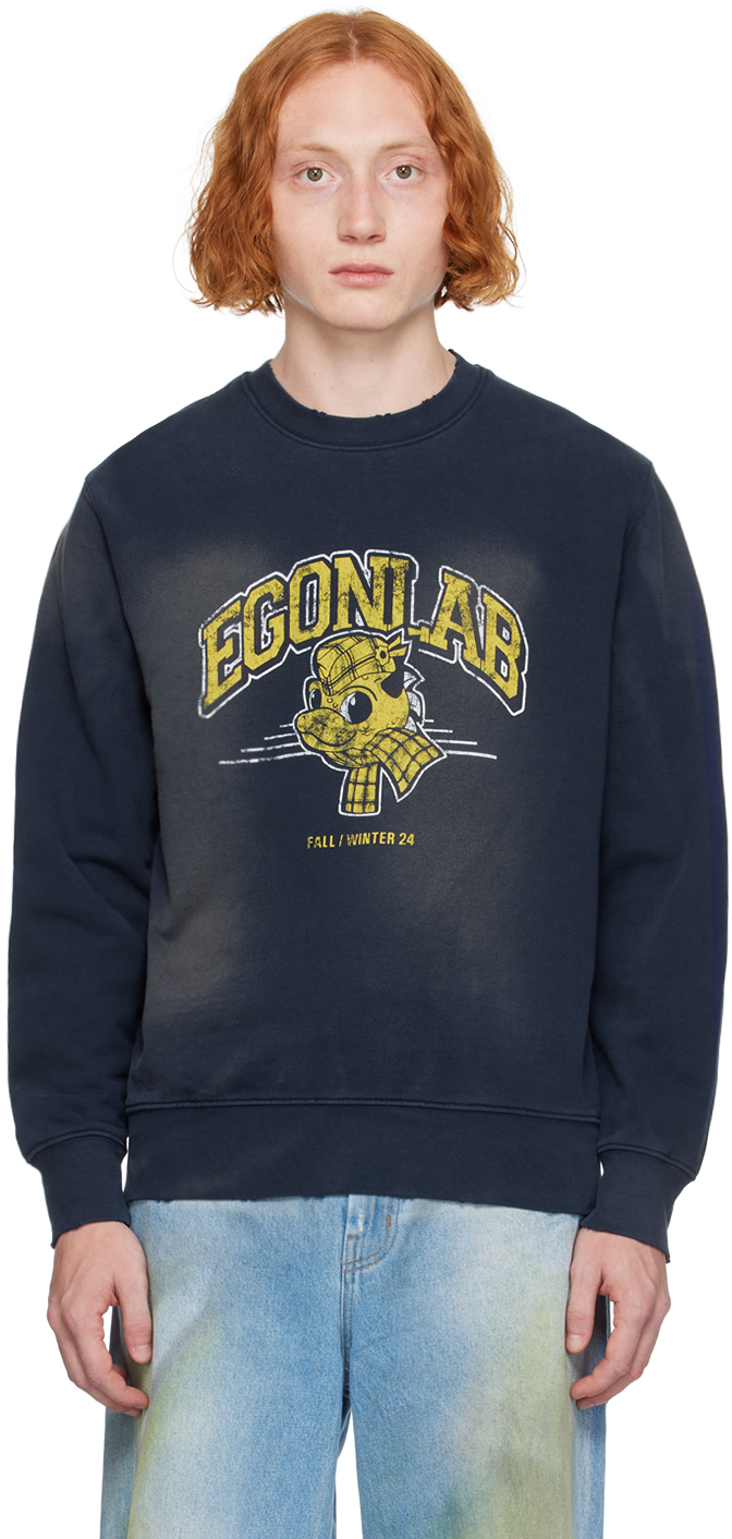 Shop Egonlab Navy Printed-logo Sweatshirt In Dragon Navy Sunfade