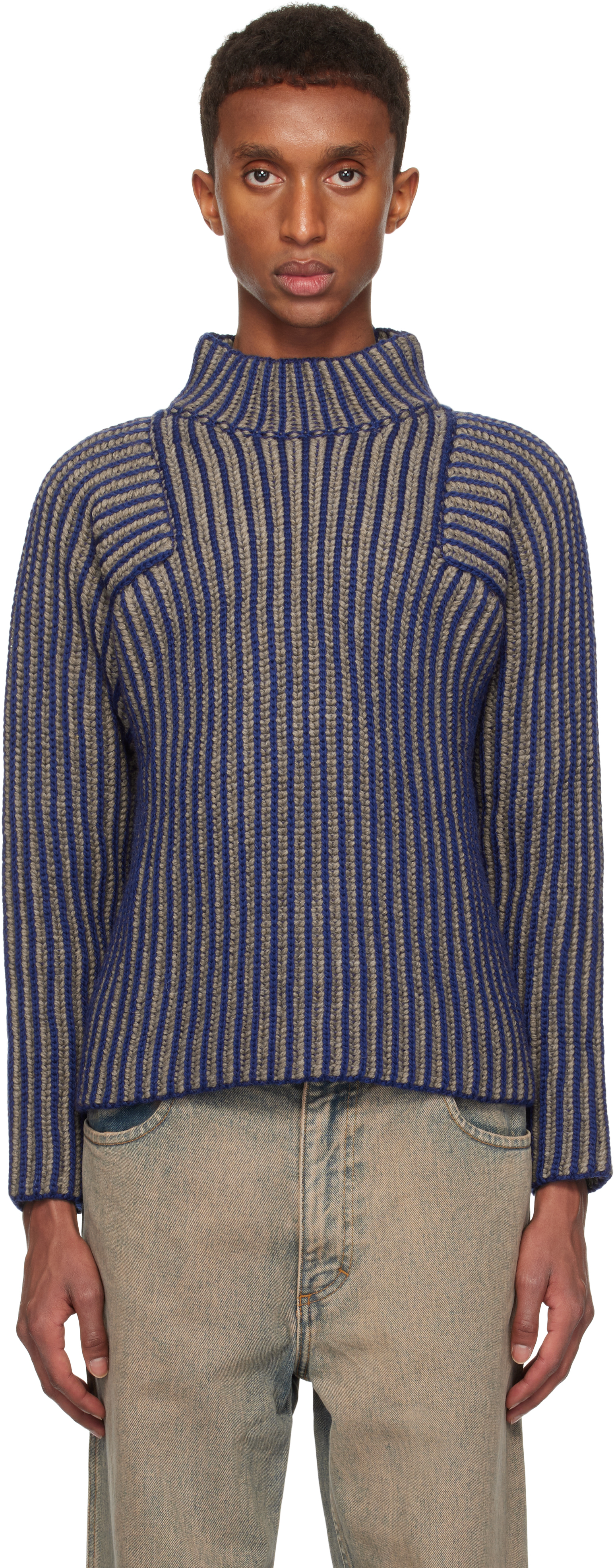 Shop Eckhaus Latta Blue & Taupe Chalet Sweater In Dusk