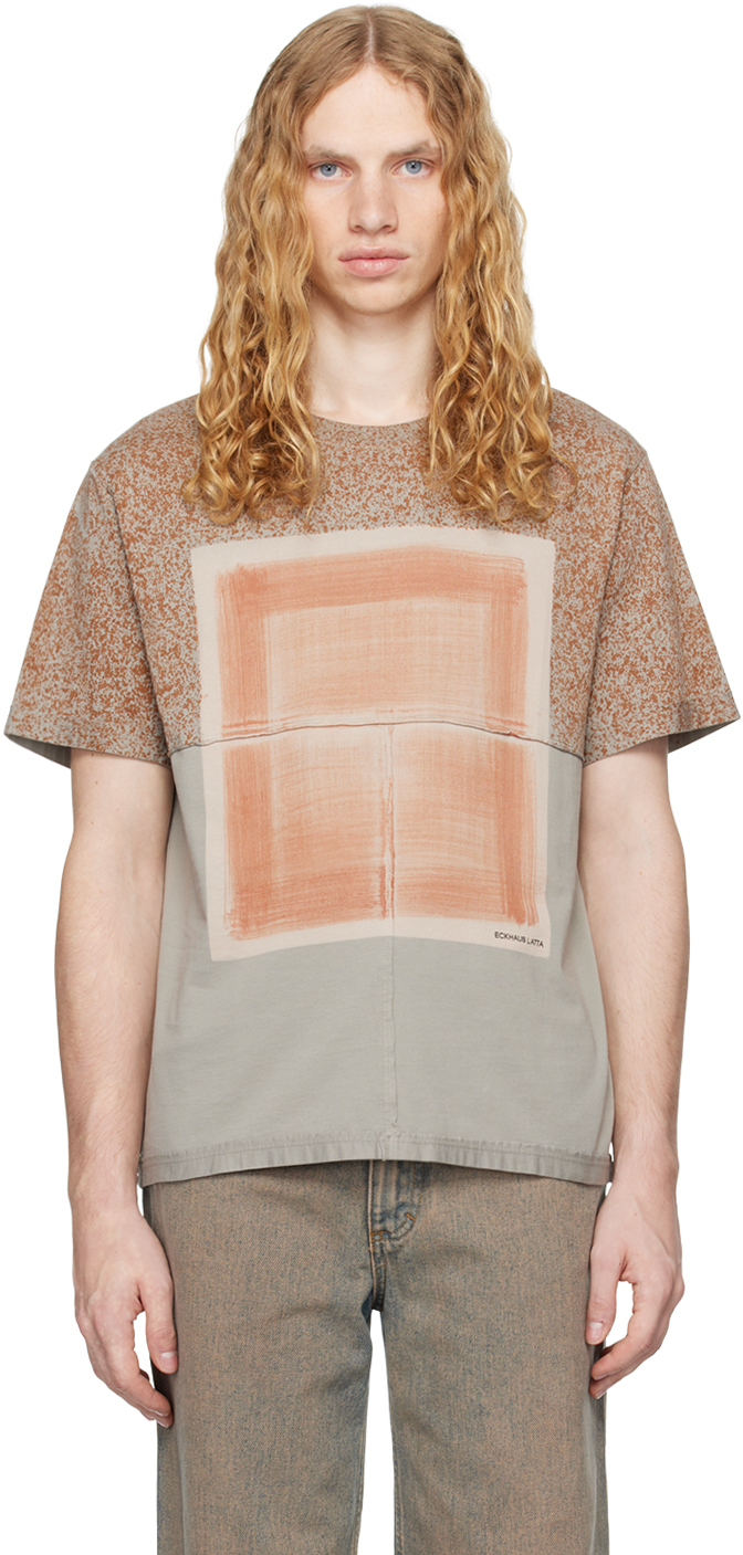 Shop Eckhaus Latta Taupe & Orange Lapped T-shirt In Canvas