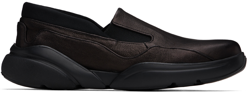 Shop Eckhaus Latta Black Leather Loafer Sneakers