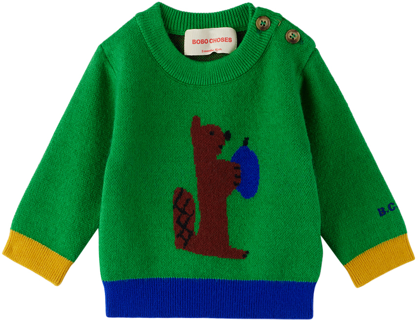 Bobo Choses Baby Green Hungry Squirrel Sweater In Green