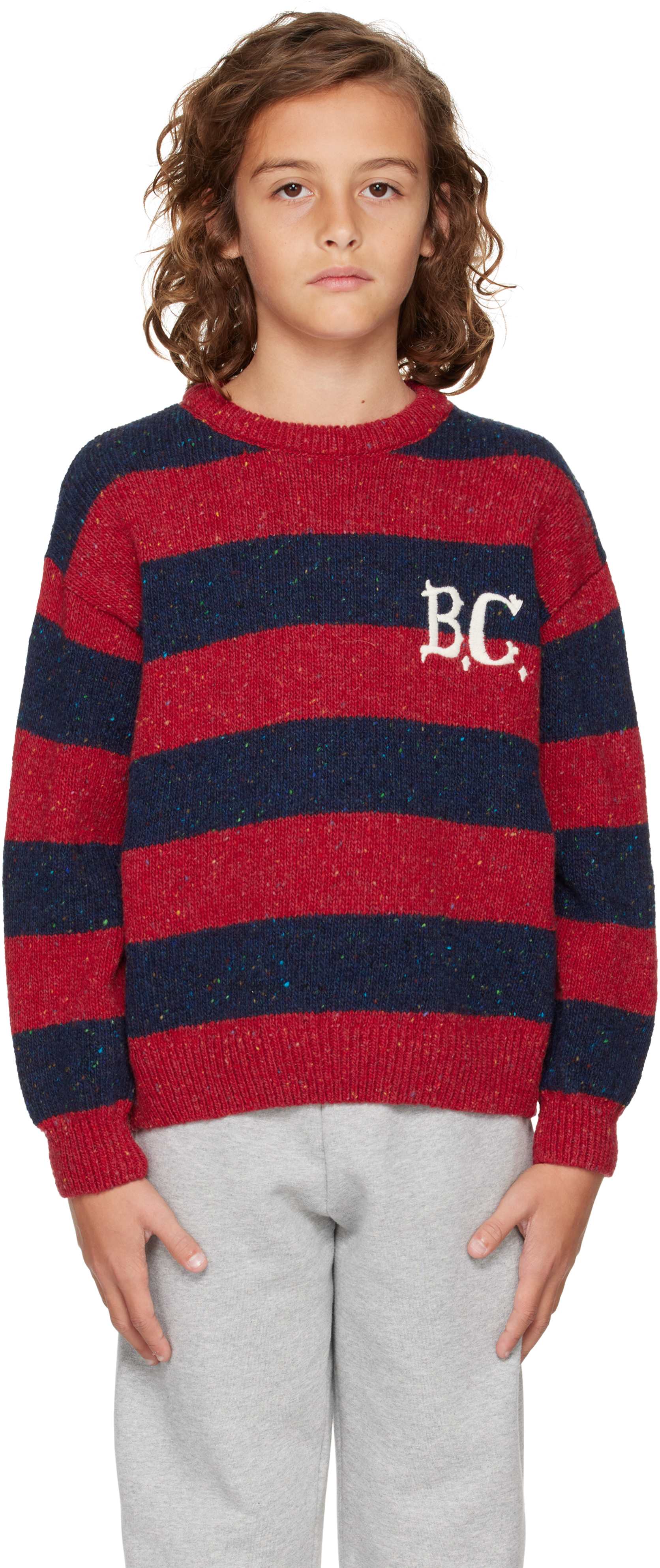 Shop Bobo Choses Kids Red & Navy 'b.c' Vintage Stripes Sweater