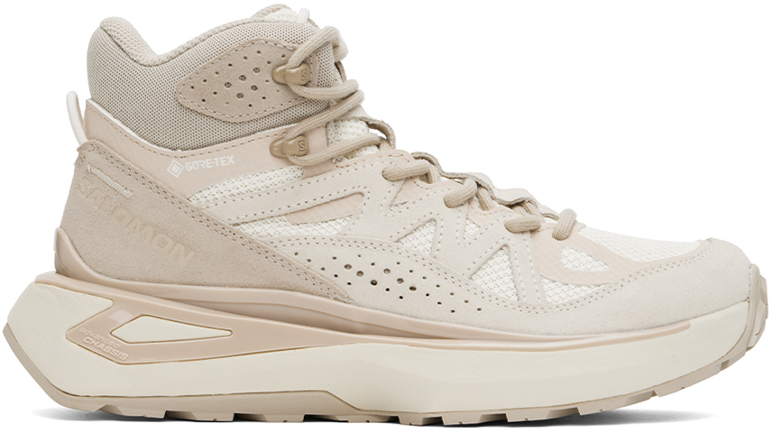 Shop Salomon Beige Odyssey Elmt Mid Gore-tex Sneakers In Vanilla Ice / Almond