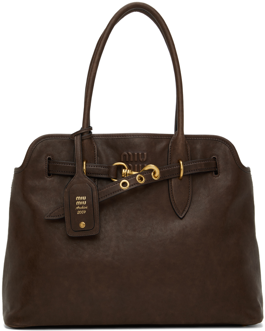 Miu Miu: Brown Aventure Nappa Leather Bag | SSENSE Canada