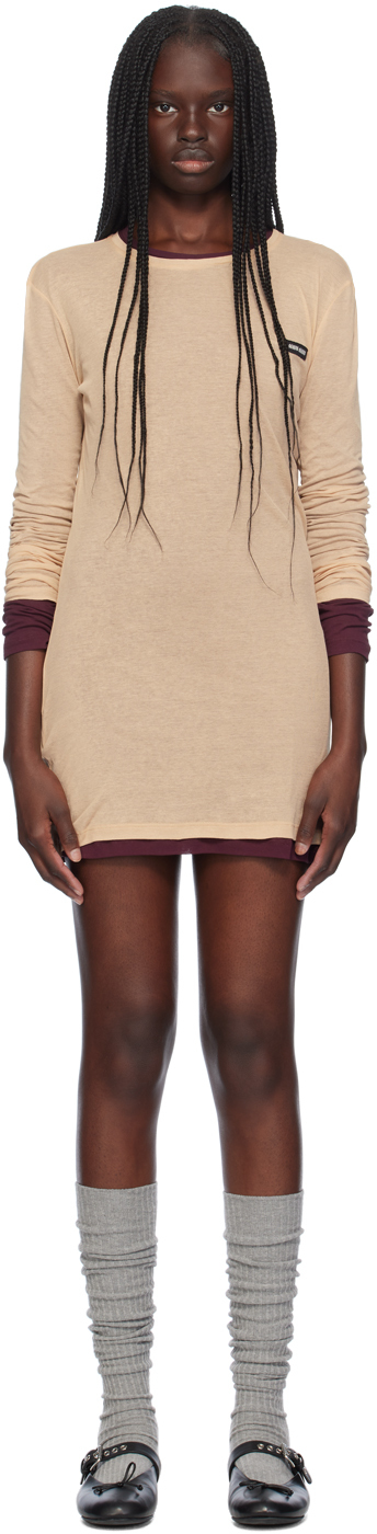 Miu Miu: Beige Ribbed Minidress | SSENSE Canada