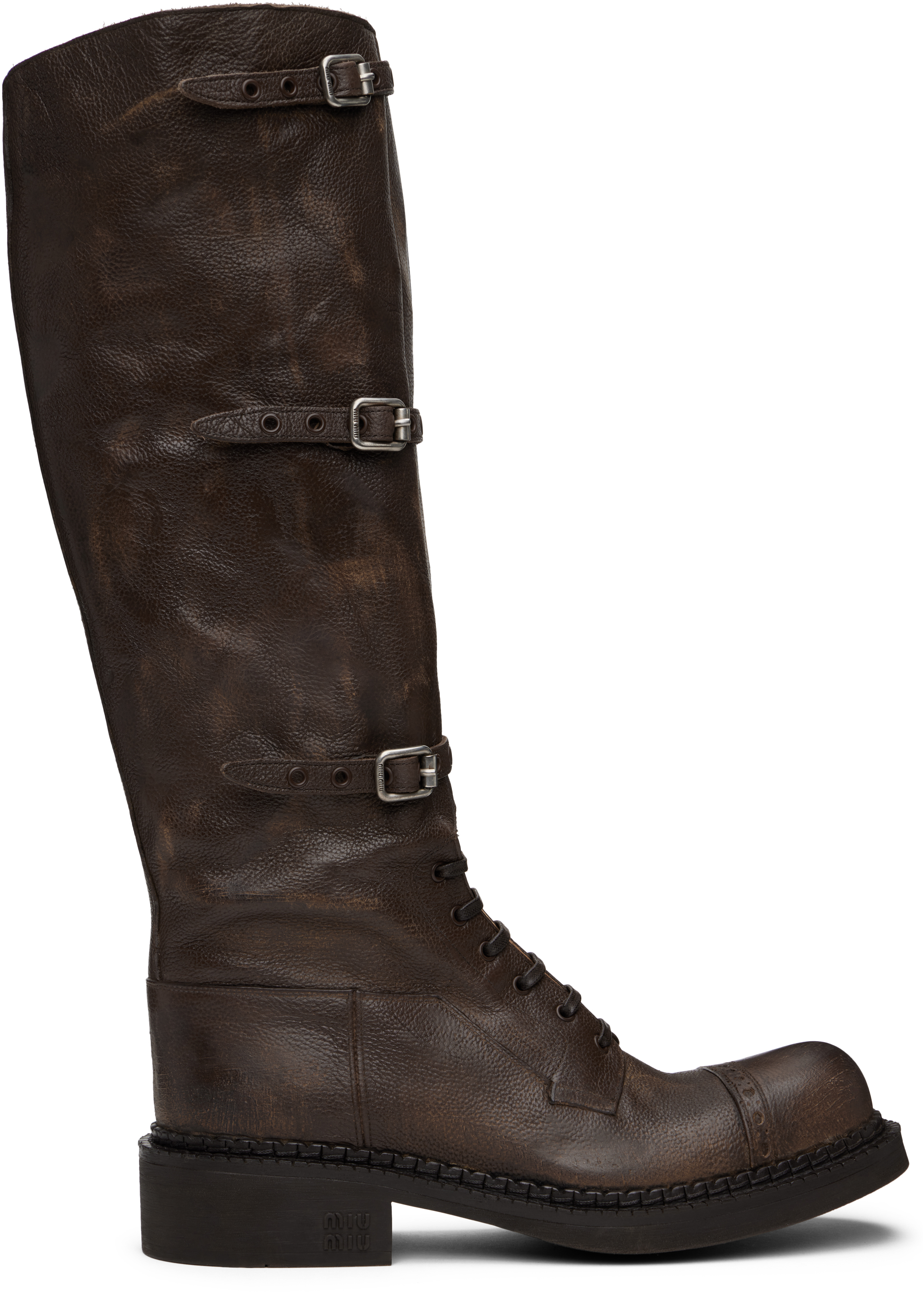 Miu Miu: Brown Leather Tall Boots | SSENSE Canada