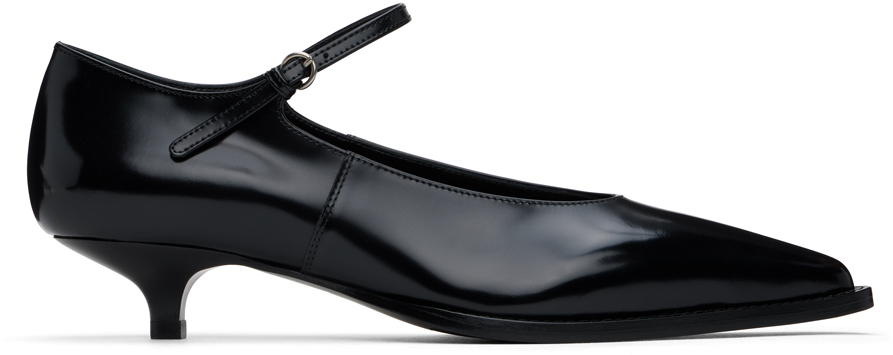 Miu Miu: Black Brushed Leather Pump Heels | SSENSE Canada