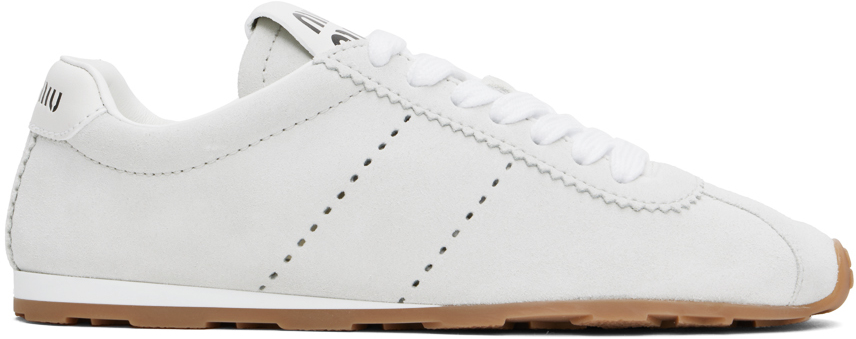 フラットシューズ MIU MIIU 5D376E_3LQM_F0J51 CANVAS+BLEACHED LEATHER SHOEES Beige/brown Canvas And Bleached Leather Boat Shoes | Miu Miu