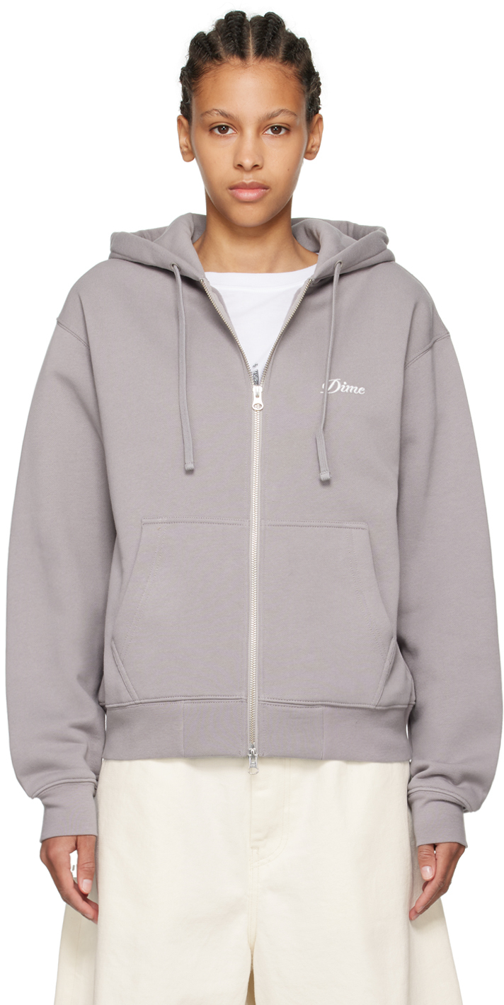 Dime Purple Cursive Hoodie In Taupe