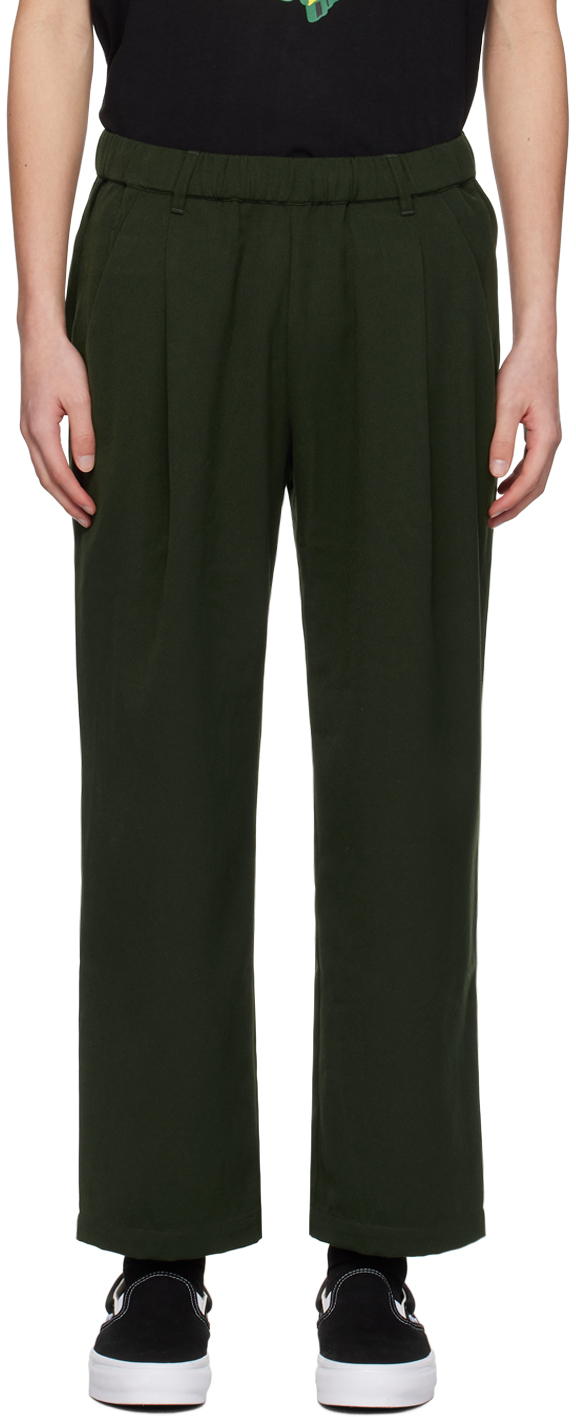 Shop Dime Khaki Pleated Trousers In Forest Green