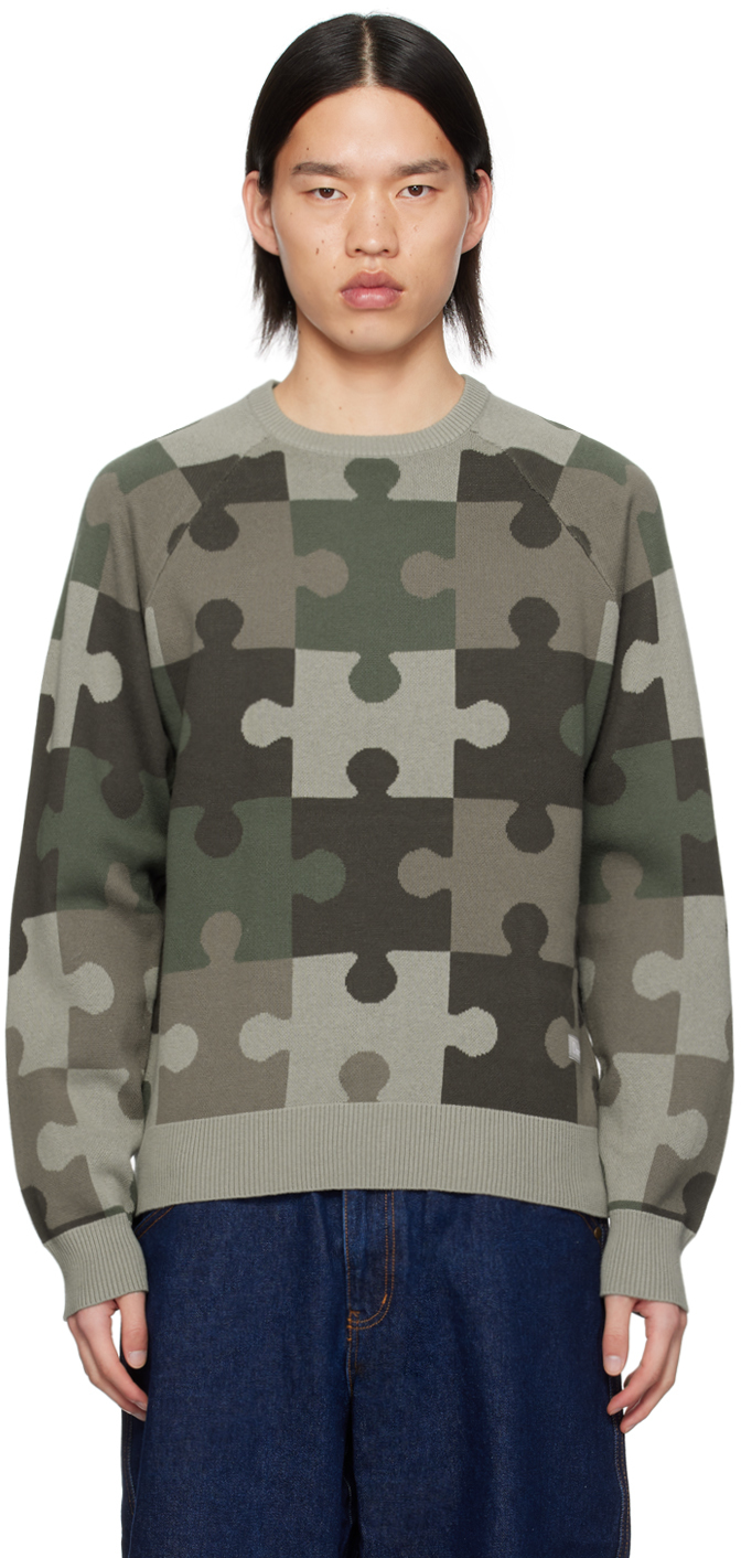 Dime Khaki Camo Puzzle Sweater In Army