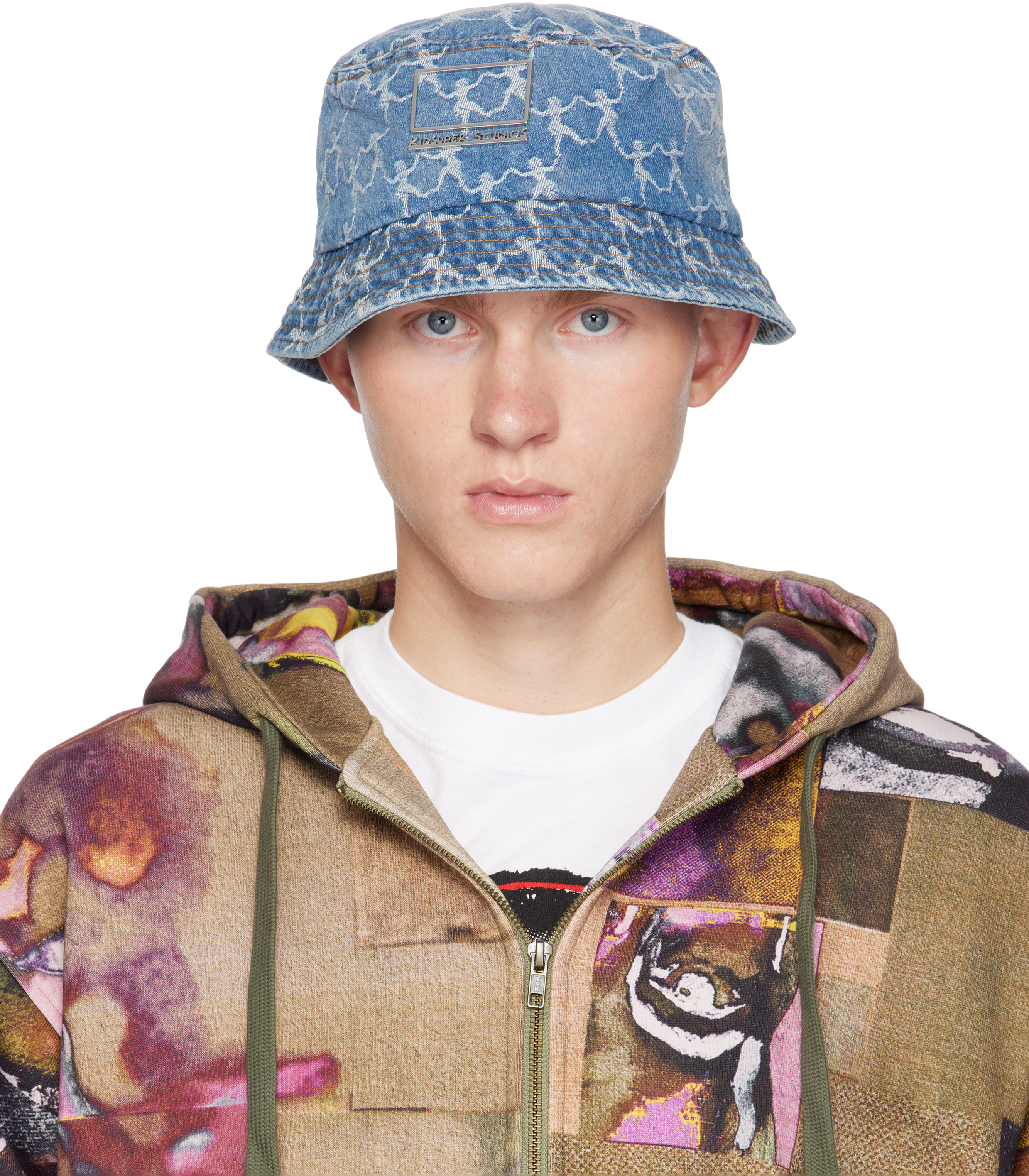 Blue Dancing Ladies Jacquard Denim Bucket Hat