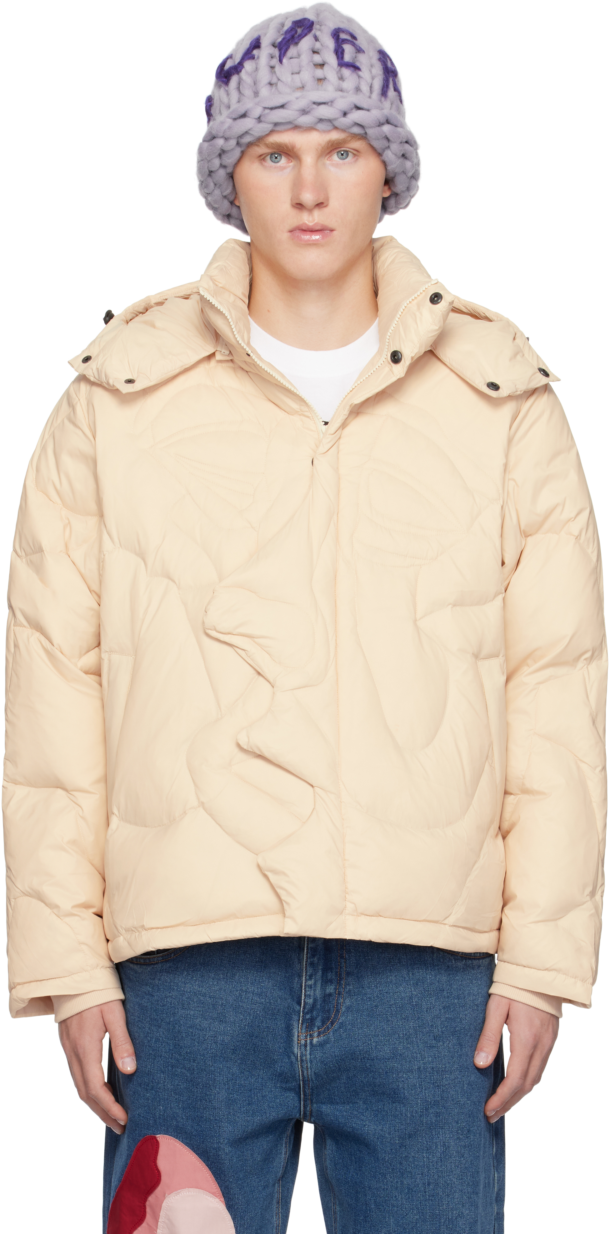 Shop Kidsuper Off-white Kissing Down Jacket In Cream