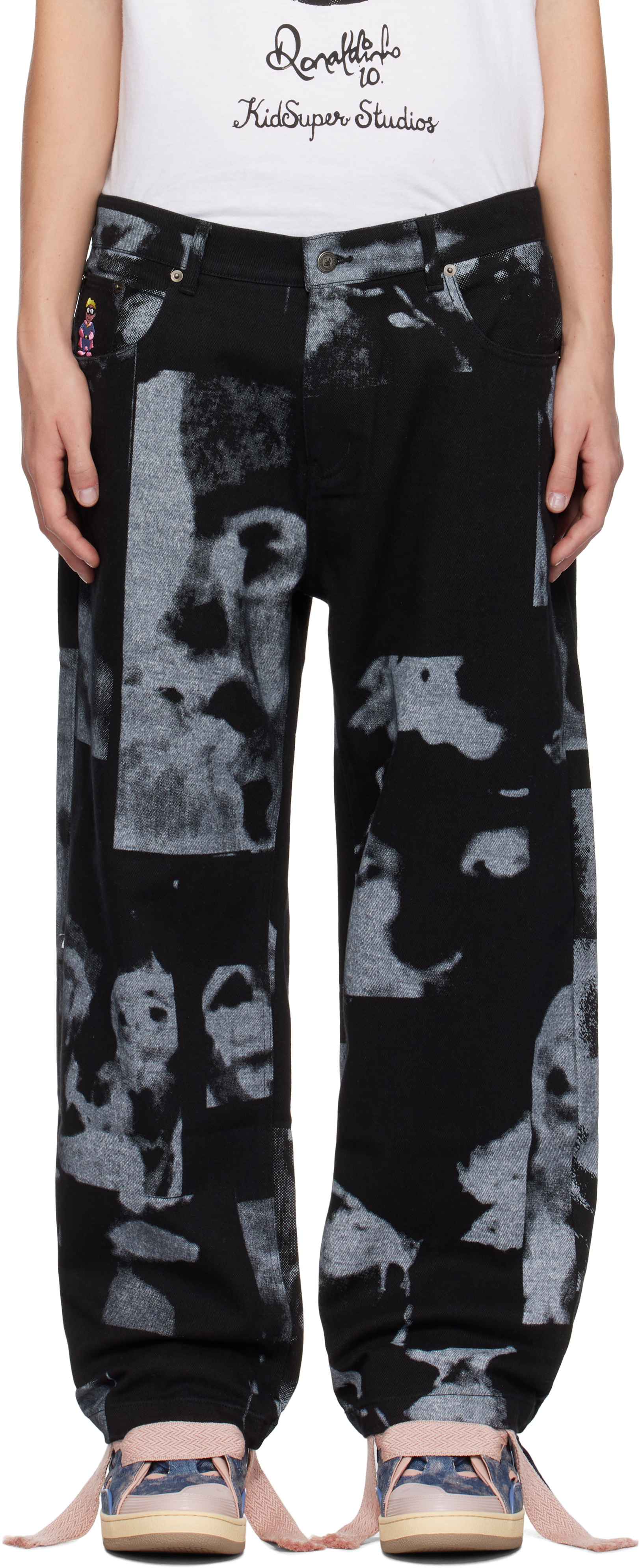 Black Collage Faces Trousers