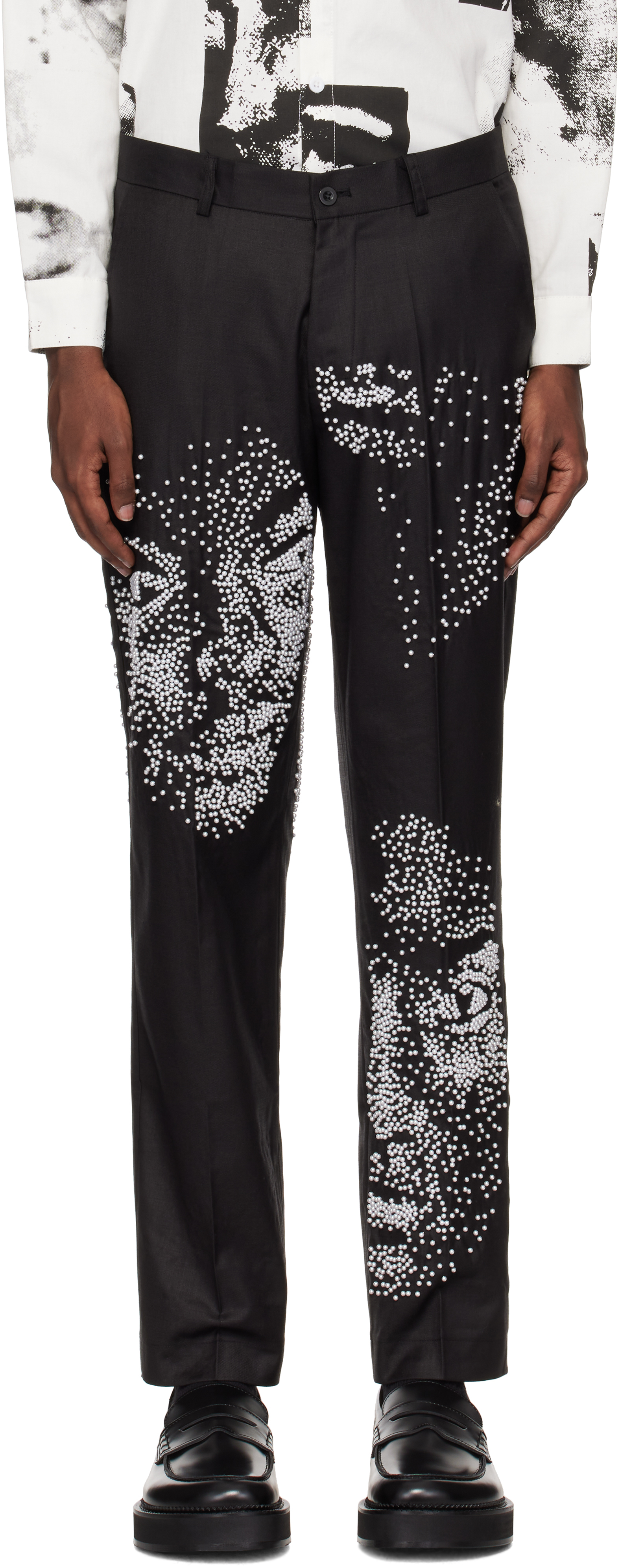 Shop Kidsuper Black Beaded Faces Suit Trousers