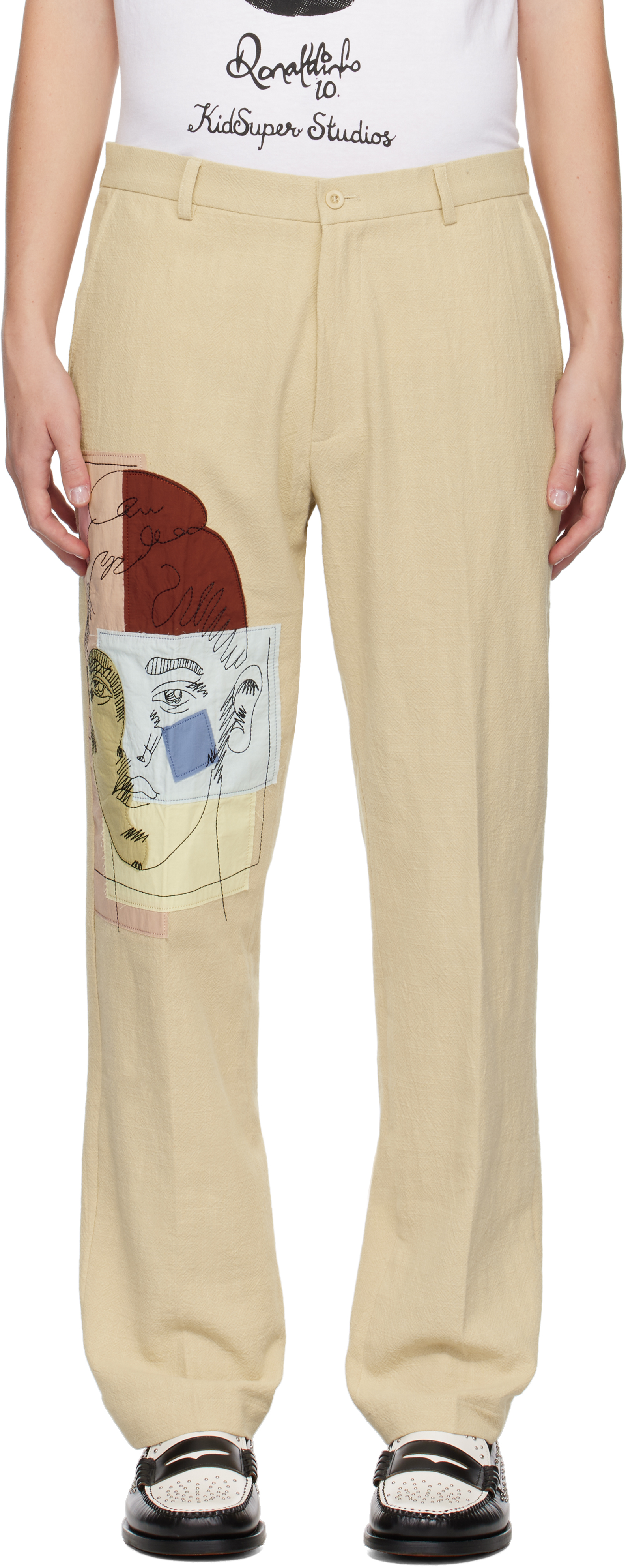 Beige Doodle Portrait Suit Trousers