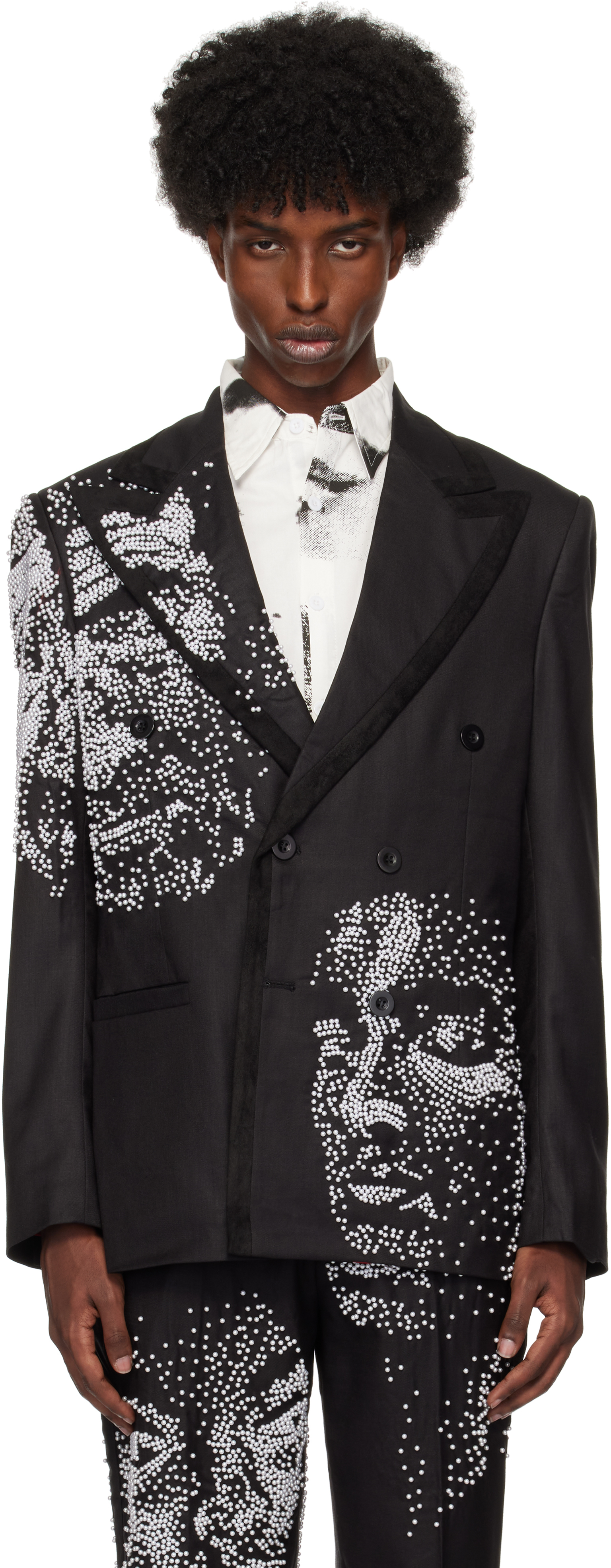 Shop Kidsuper Black Beaded Faces Suit Blazer