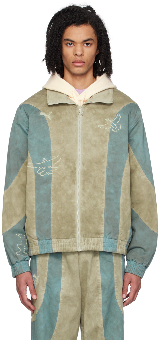 Shop Kidsuper Green & Blue Puma Edition Track Jacket In Pebble Gray