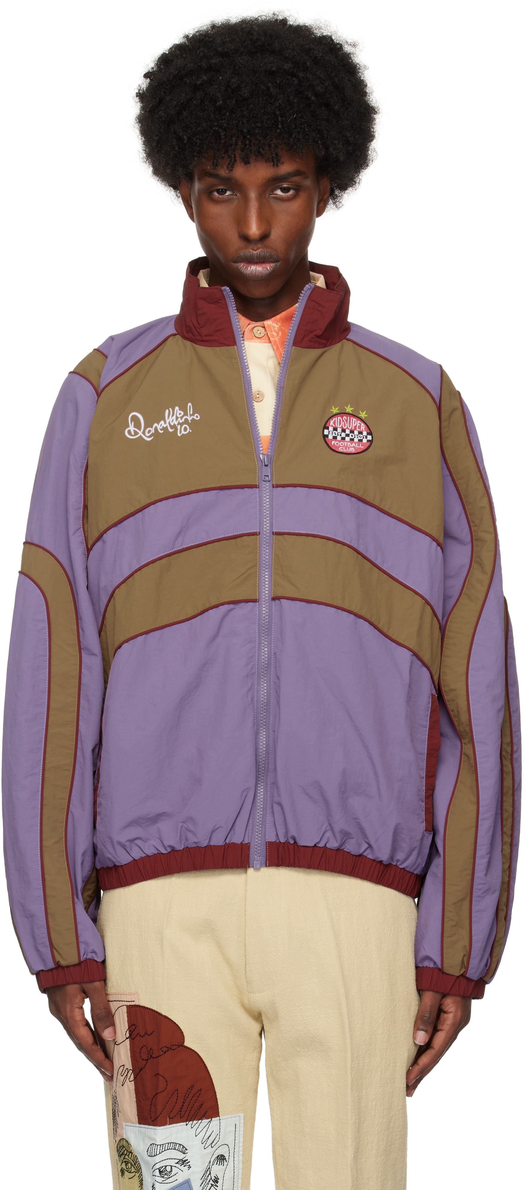 Shop Kidsuper Purple Ronaldinho Edition Team Windbreaker Jacket In Blue/ Red / Brown