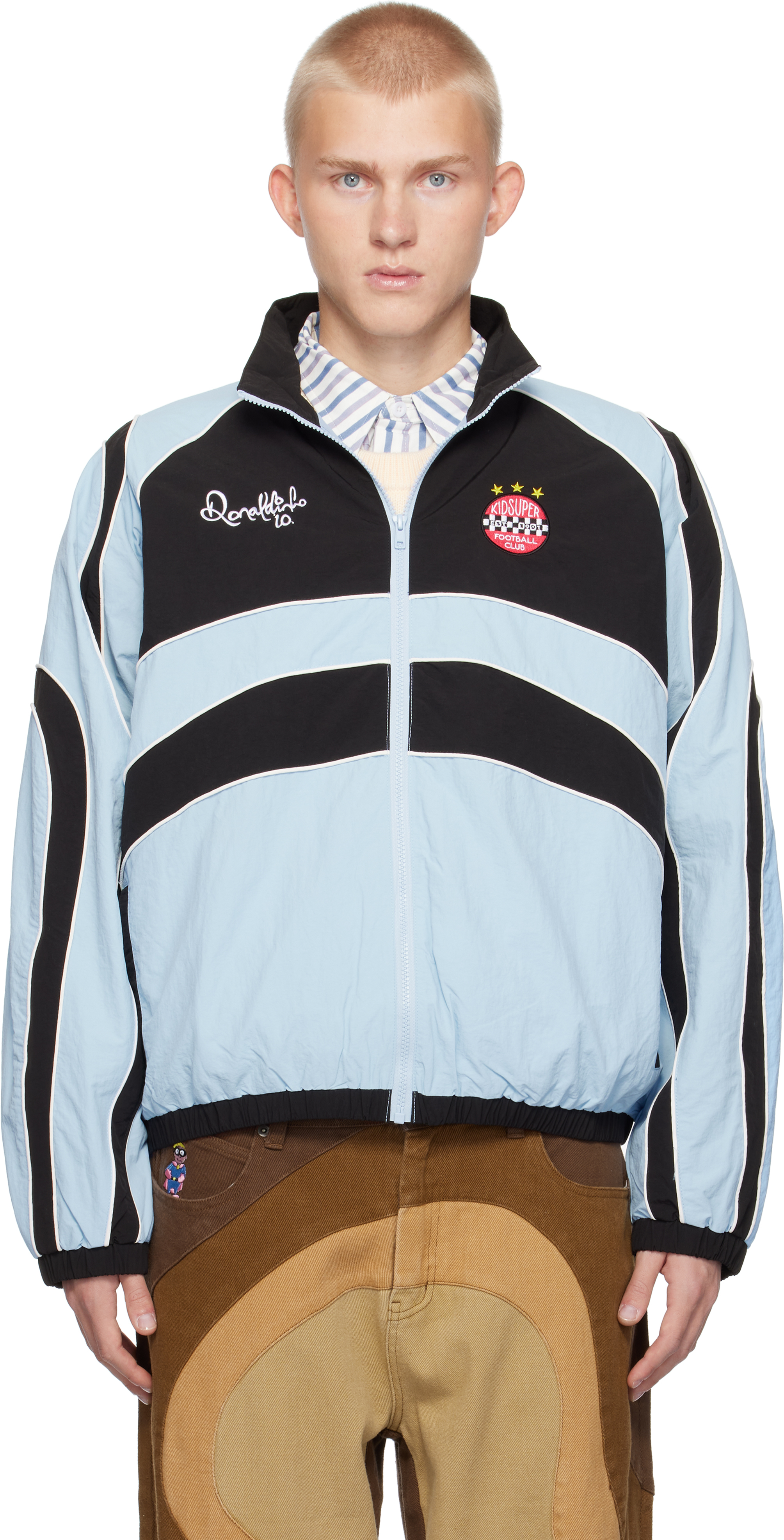 Shop Kidsuper Black & Blue Ronaldinho Edition Windbreaker Jacket In Blue/ White / Black