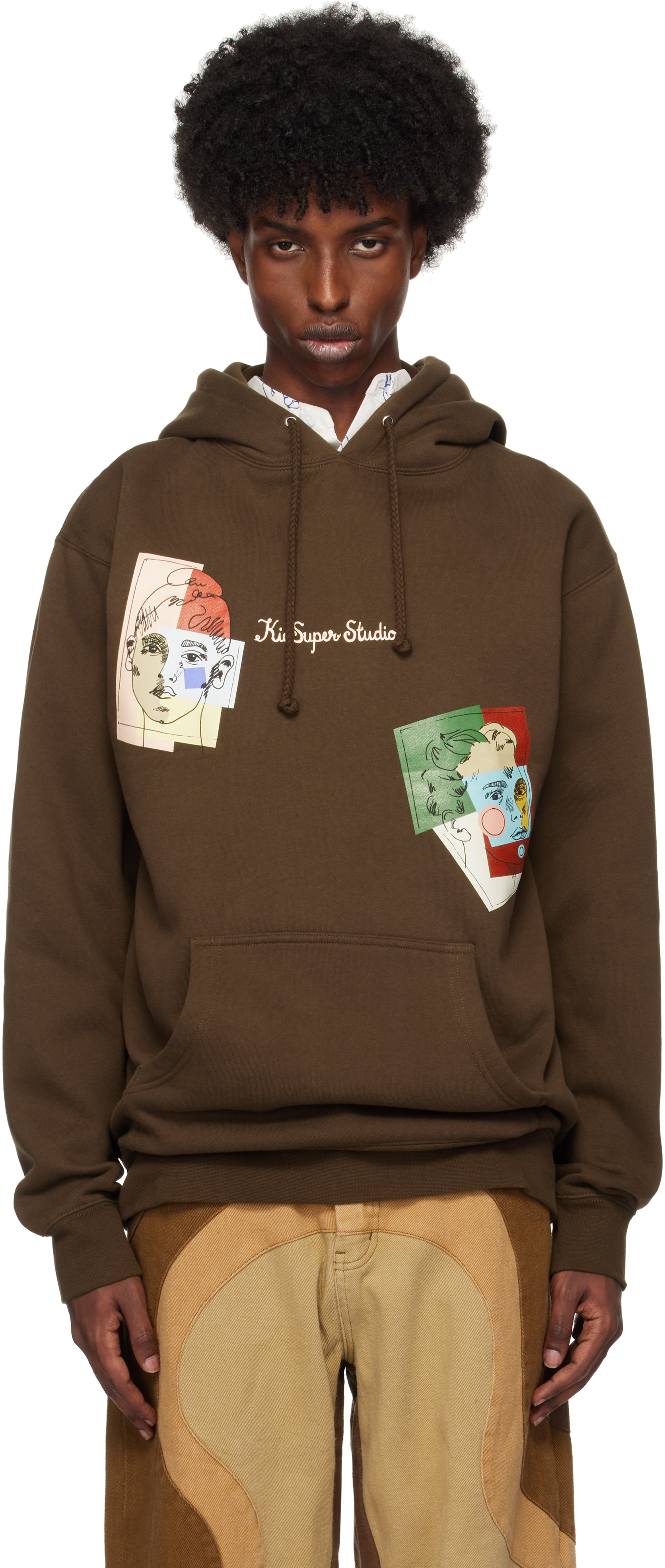 Brown Sketched Faces Hoodie