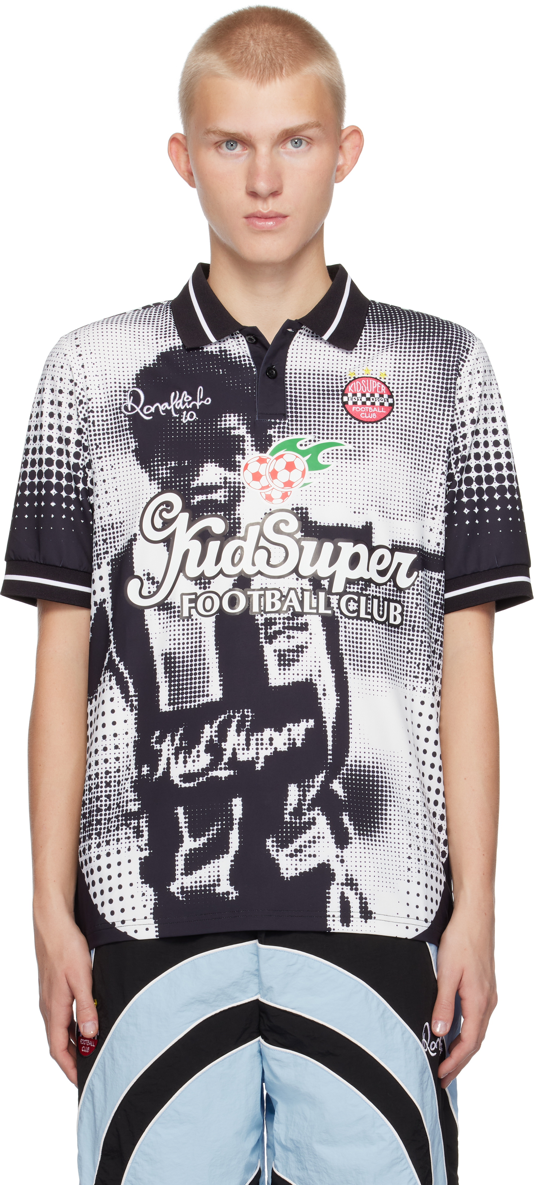 Shop Kidsuper Black & White Ronaldinho Edition Soccer Jersey Polo