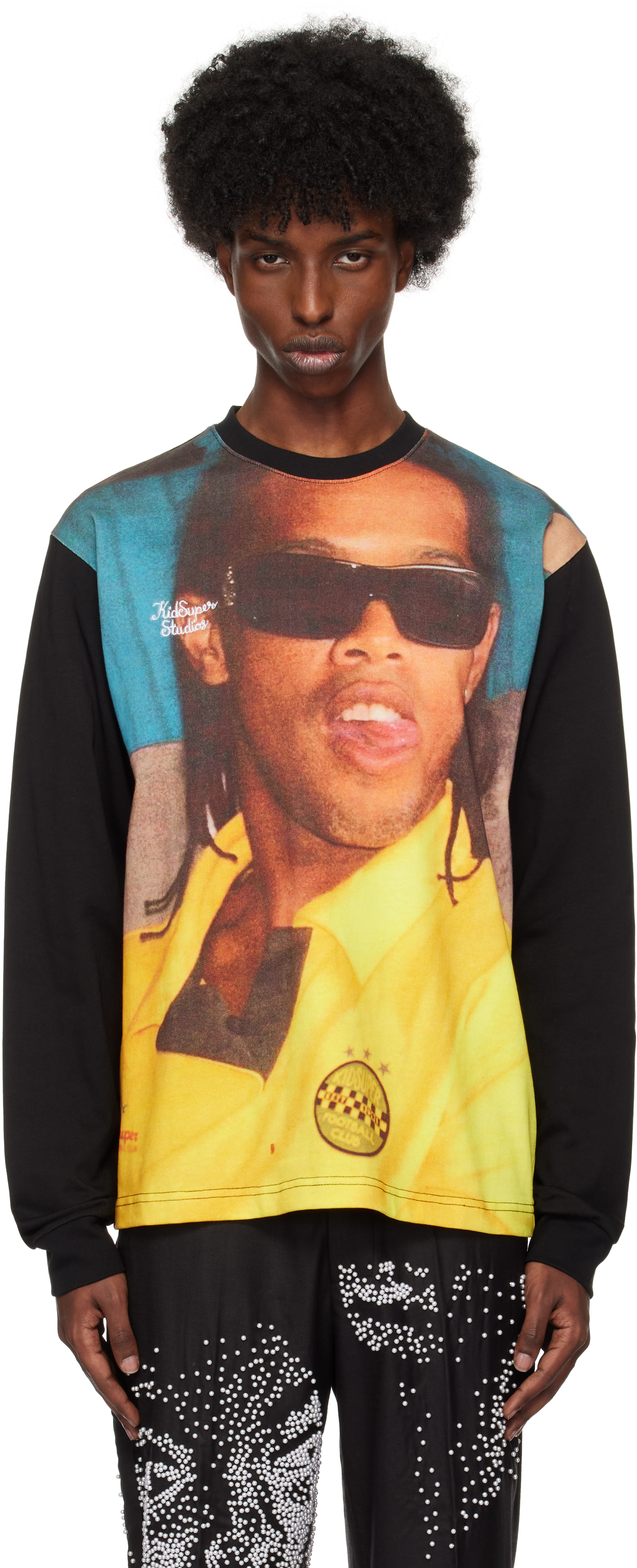 Shop Kidsuper Black Ronaldinho Edition Printed Long Sleeve T-shirt In Black/multi