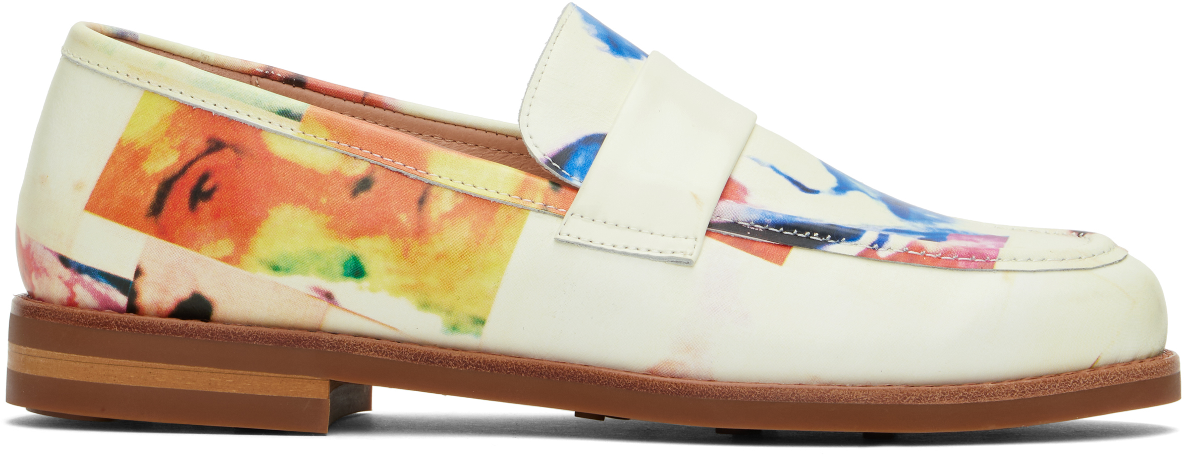 White Collage Faces Printed Loafers