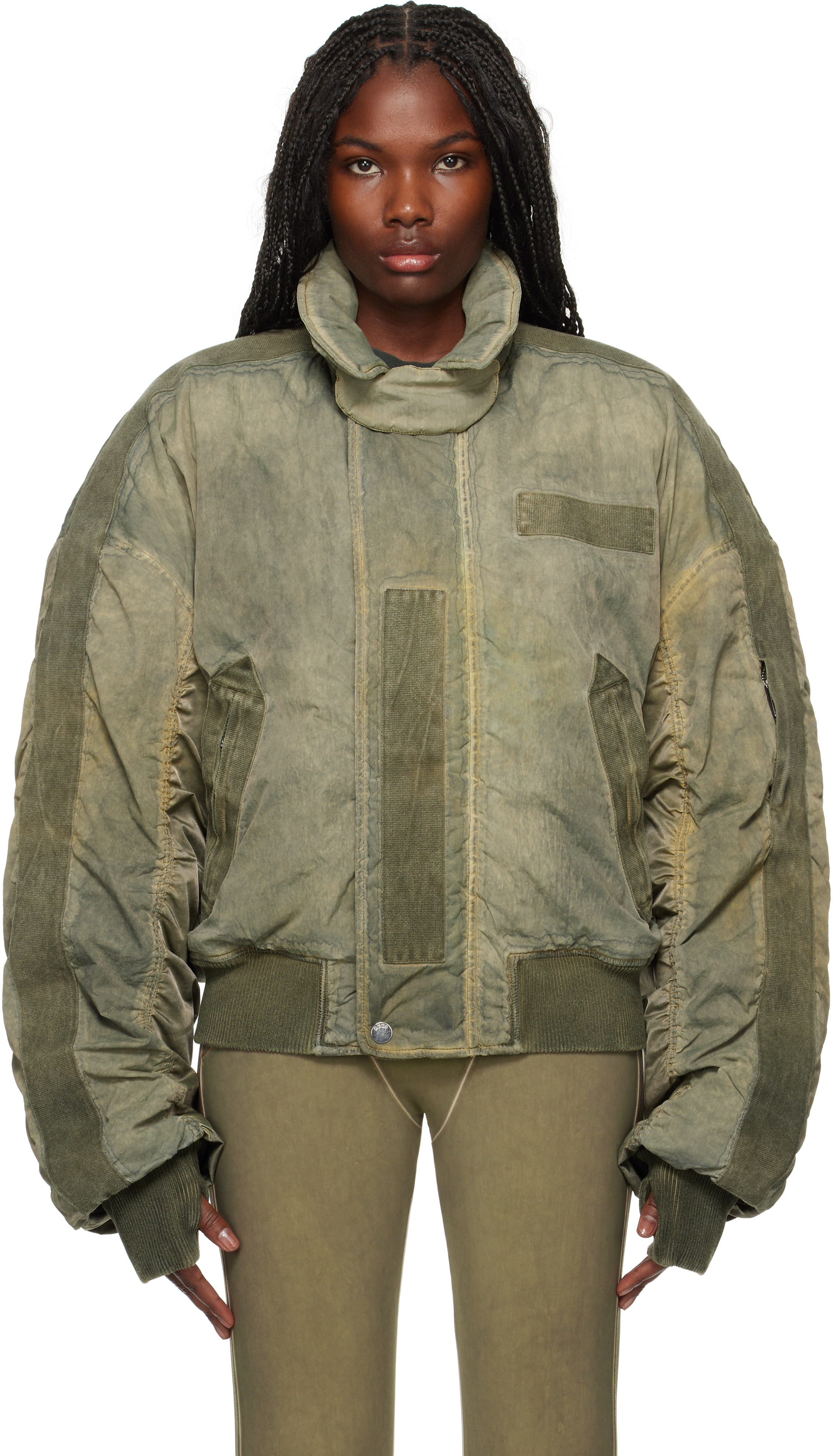 Shop 032c Khaki Clay Utility Bomber Jacket In Washed Olive Drab