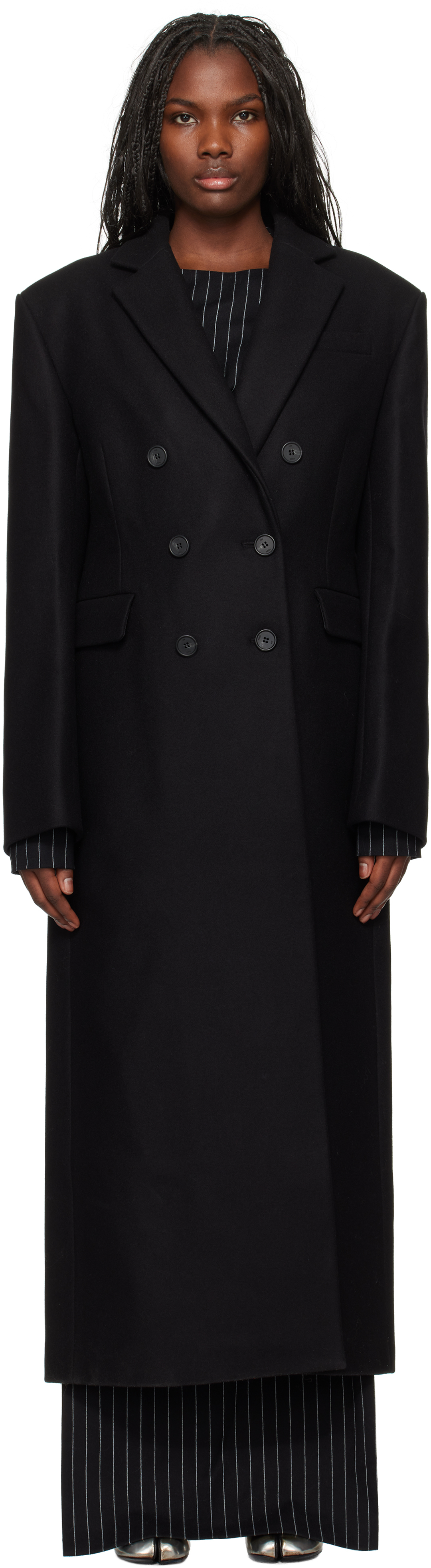 【関税込み】032c ブラック Portrait ウール コート Black Portrait Wool Coat by 032c on Sale