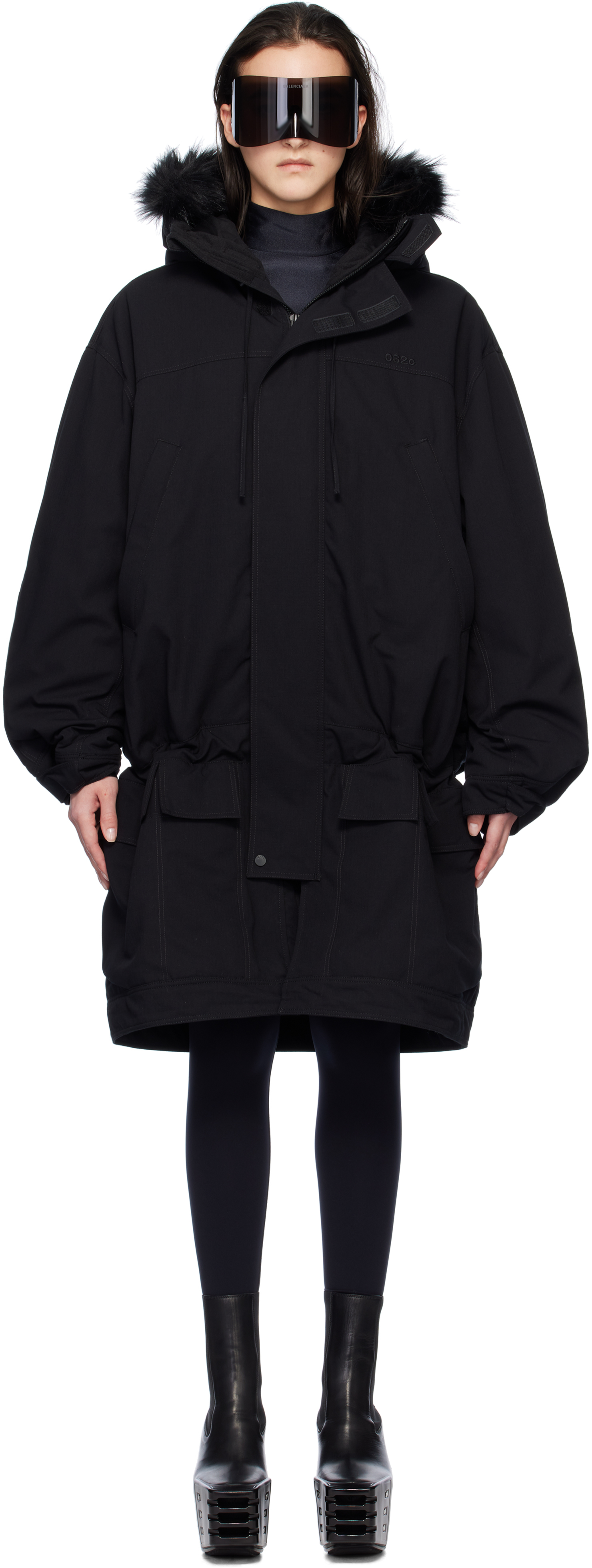 Black OSL2BER Dropped Waist Parka