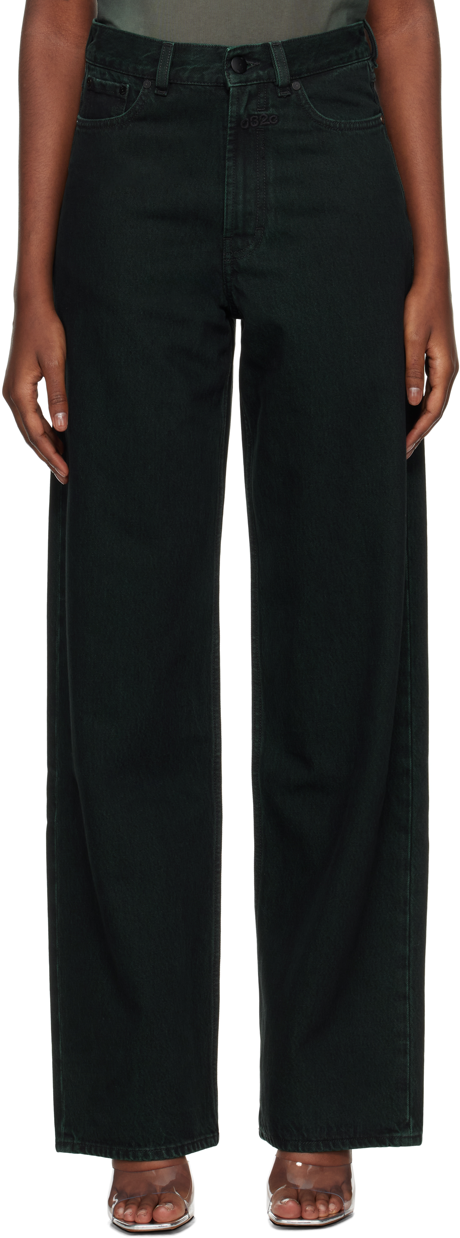 032c Green Goya Wide Leg Jeans In Overdyed Sea Green