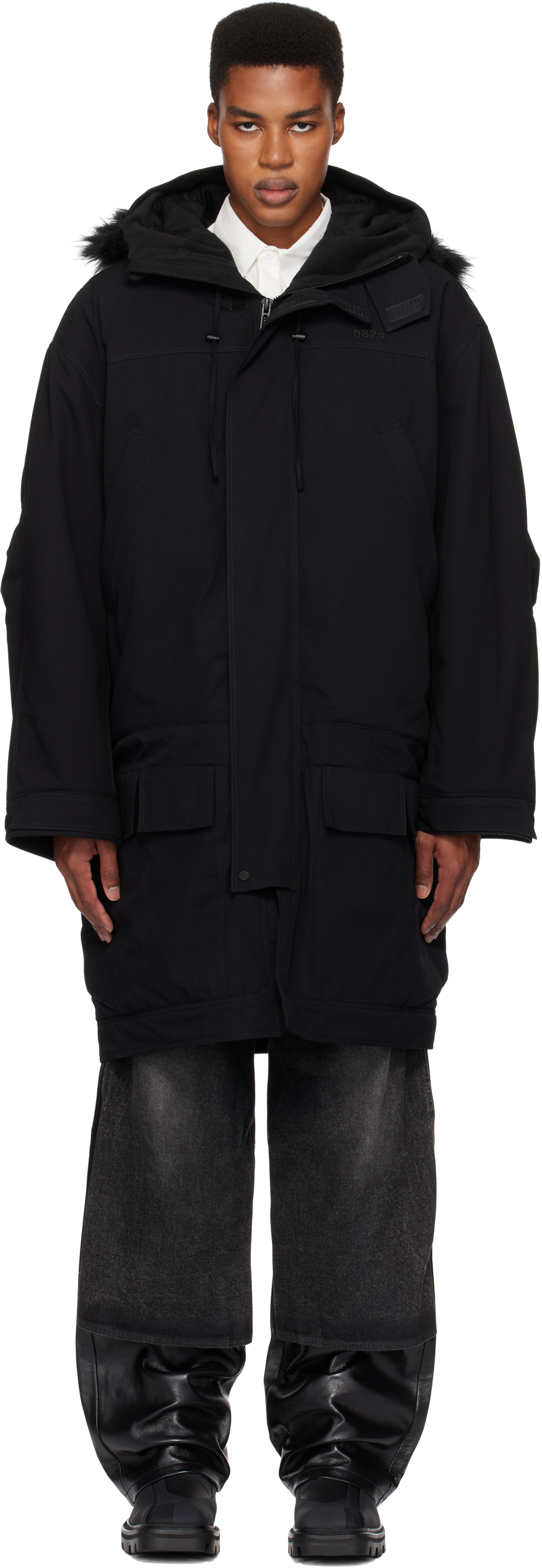 Black OSL2BER Dropped Waist Parka