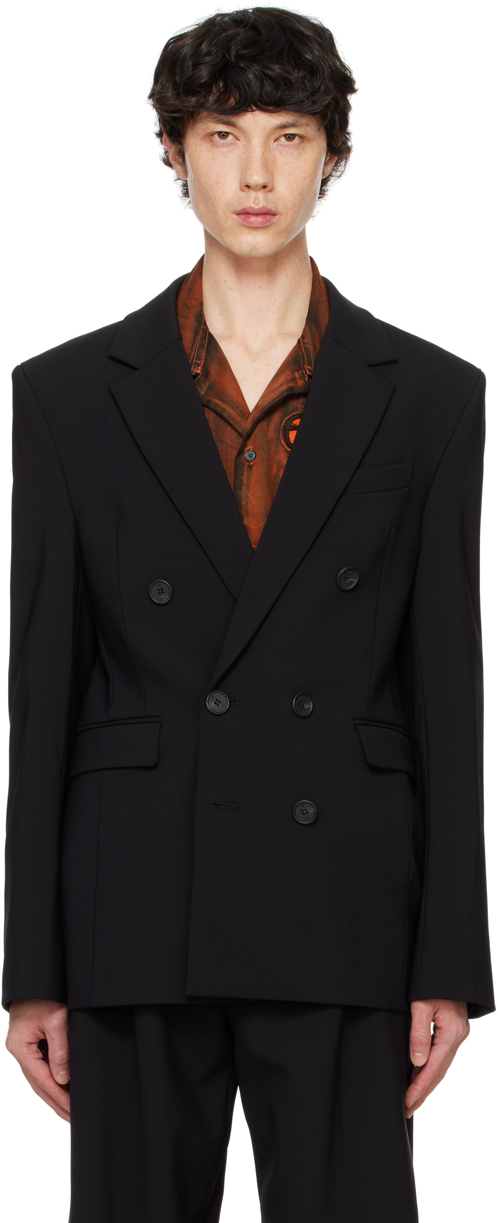 Shop 032c Black Portrait Double Breasted Suit Blazer