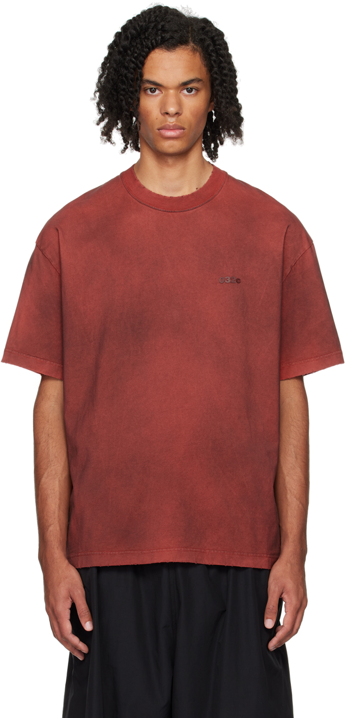 ★032c★ U ICARUS WITH NO SUN TSHIRT STAINED RED ICARUS WITH Red 'Icarus With No Sun' T-Shirt by 032c on Sale