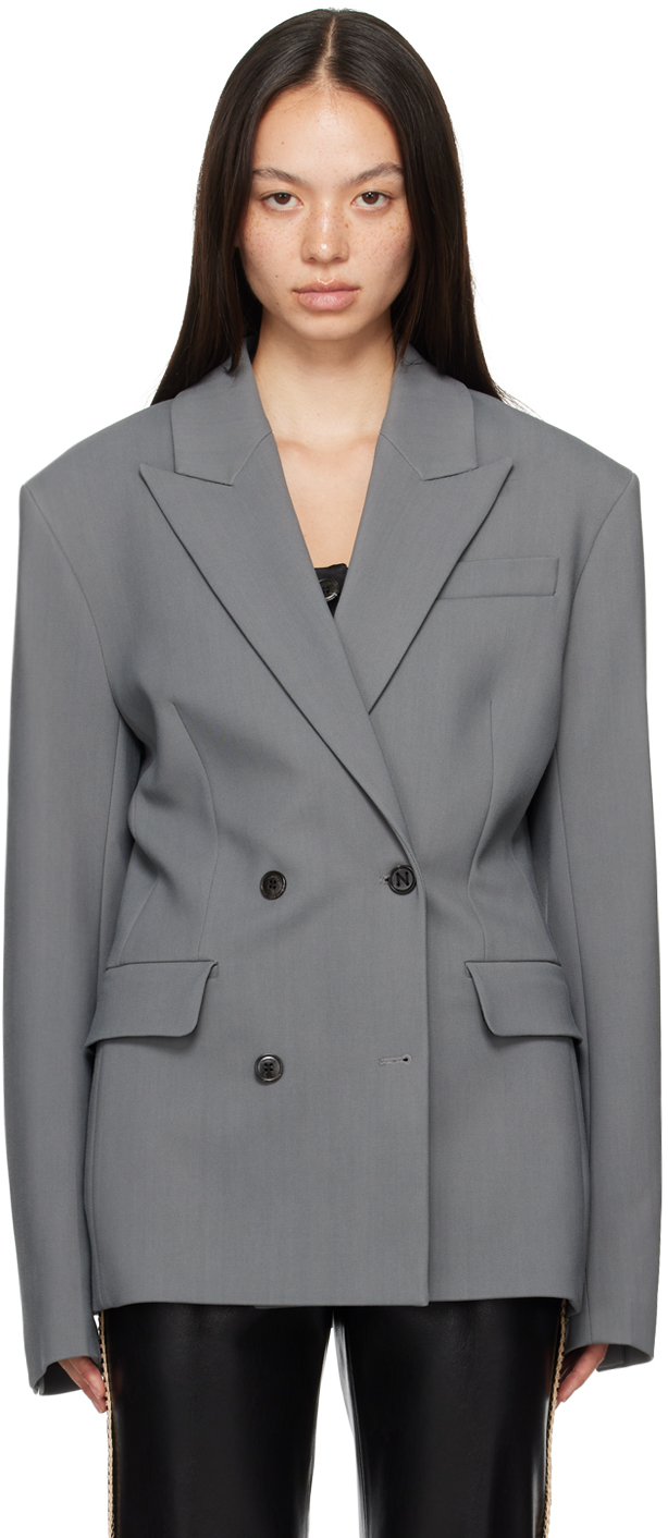 Shop Nanushka Gray Laane Blazer In Steel Blue