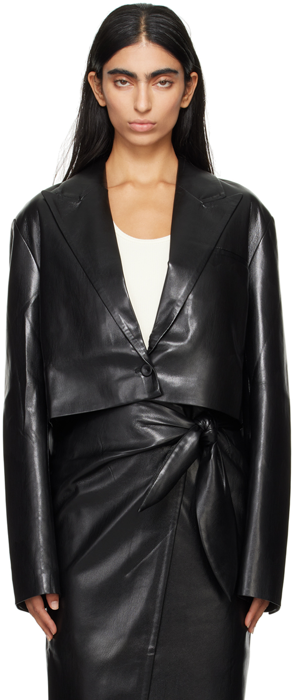 Black Aidula Vegan Leather Blazer