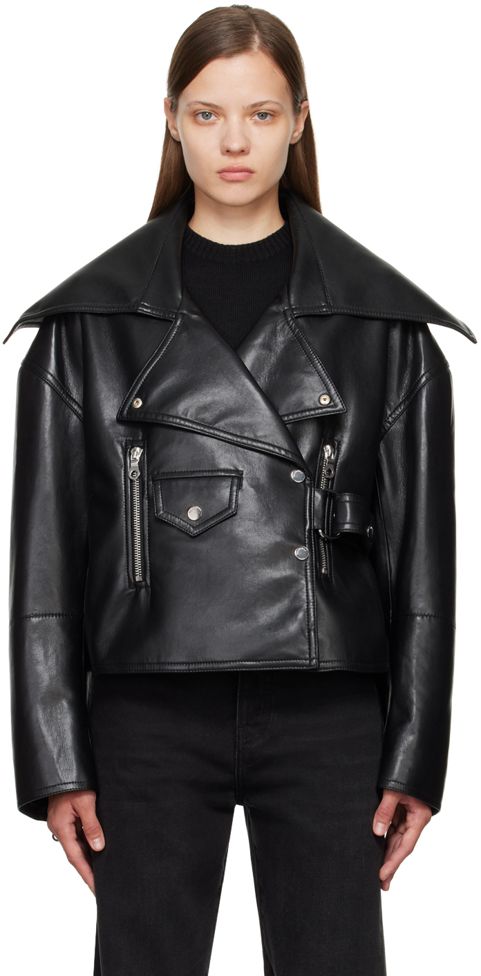 NANUSHKA BLACK CINCH FAUX-LEATHER JACKET 