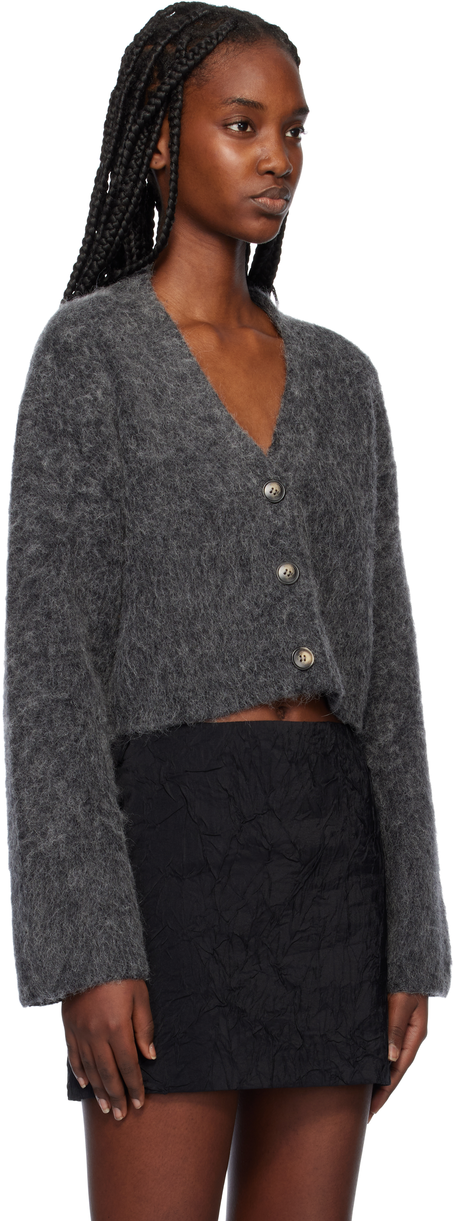Nanushka Dark Grey Stretch Nylon Blend Henny Cardigan In Charcoal