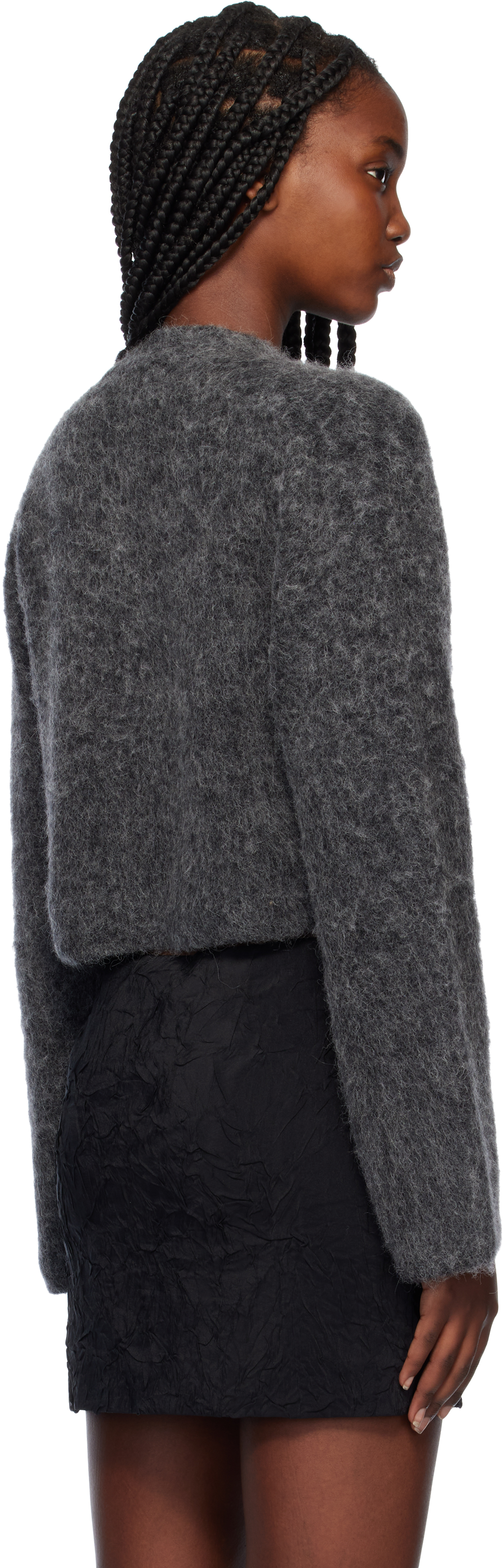 Nanushka Dark Grey Stretch Nylon Blend Henny Cardigan In Charcoal