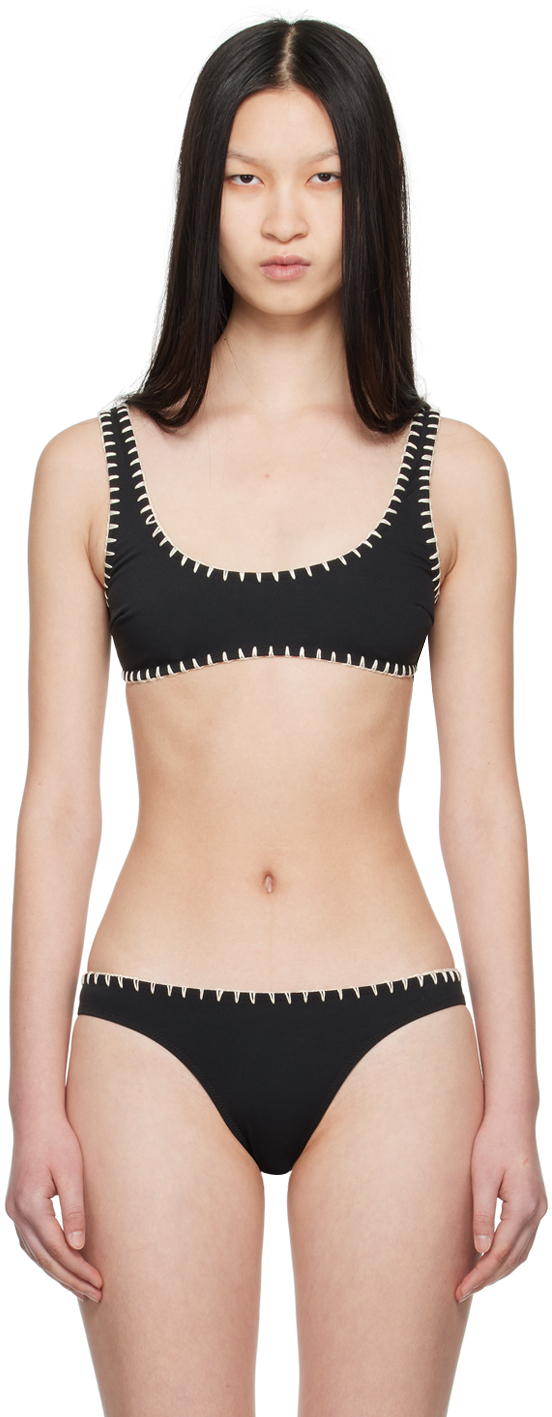 Shop Nanushka Black Malti Bikini Top In Black/creme