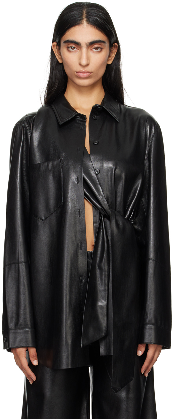 Ileka - Belted Okobor™ Alt-Leather Shirt - Black – Nanushka