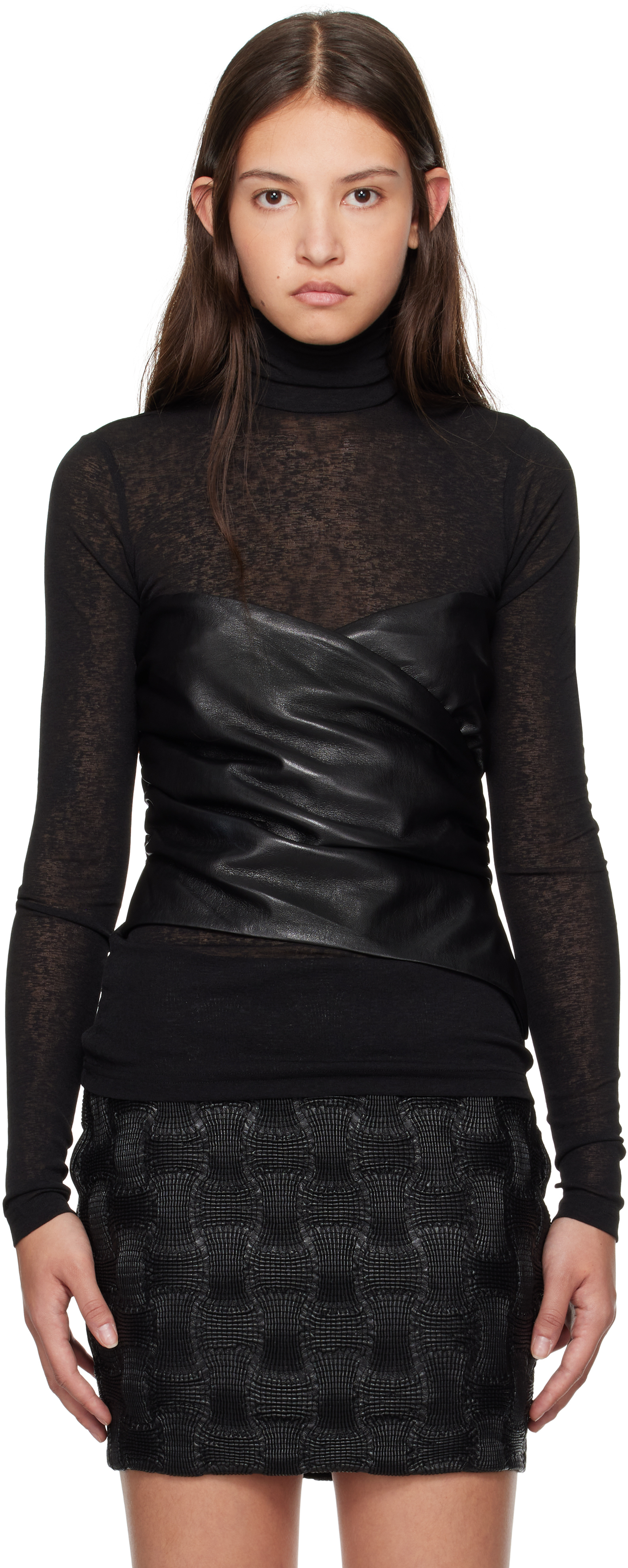 Black Kynlee Vegan Leather Turtleneck