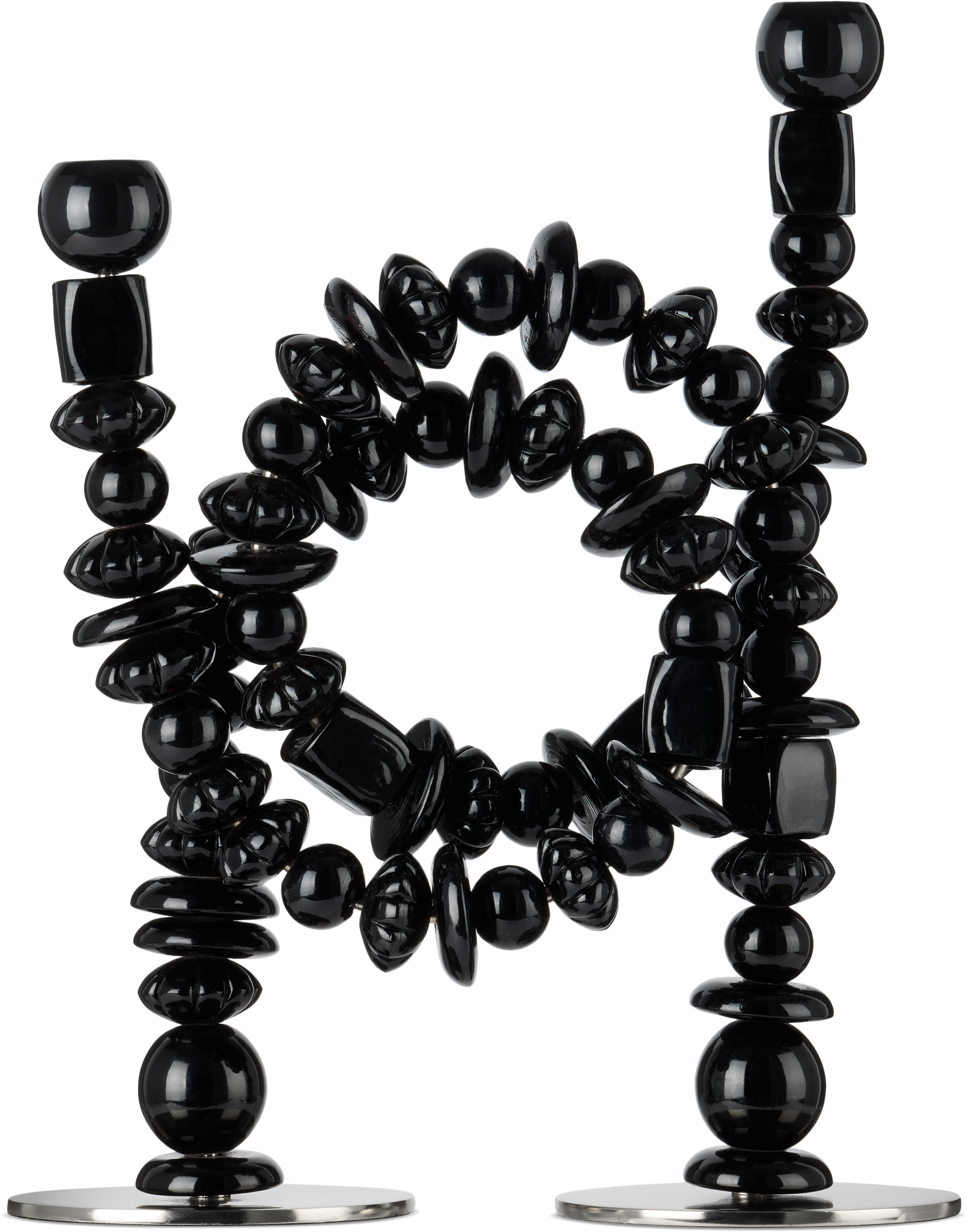 Polspotten Black & Silver Beads Candle Holders