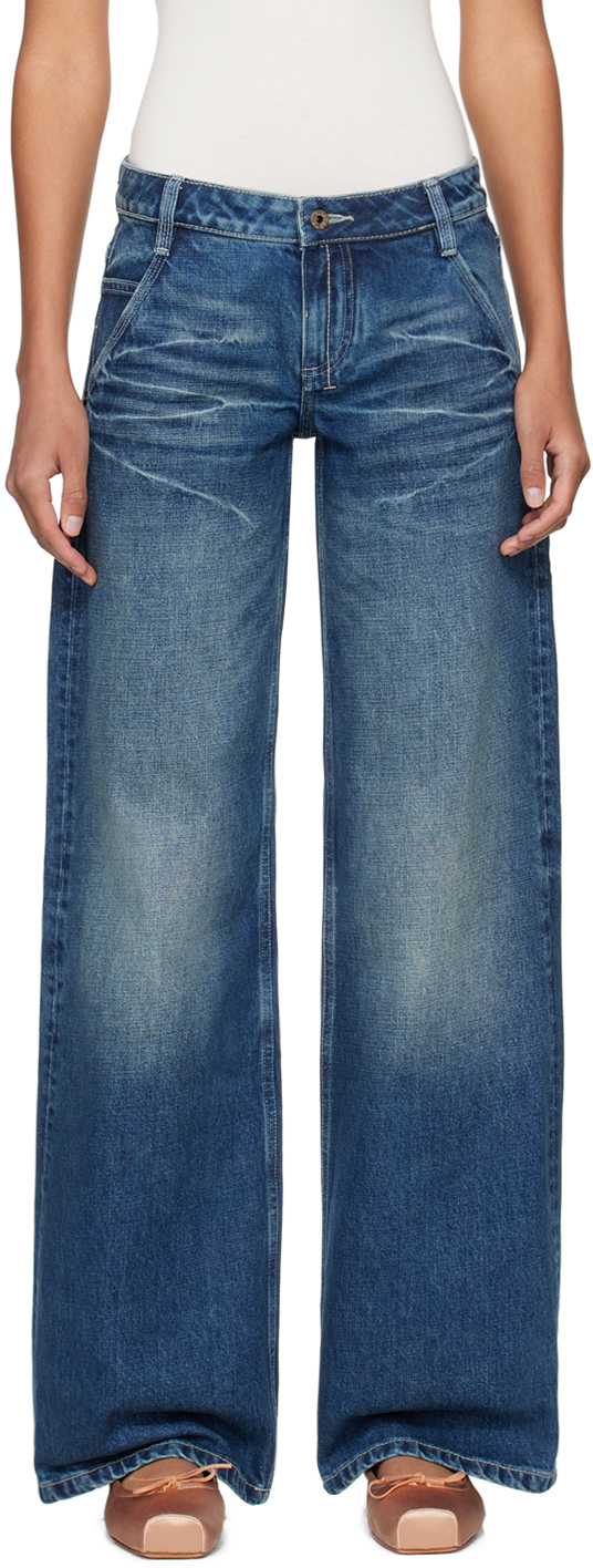 Shop Fax Copy Express Blue 'the Wide' Jeans In Dark Blue