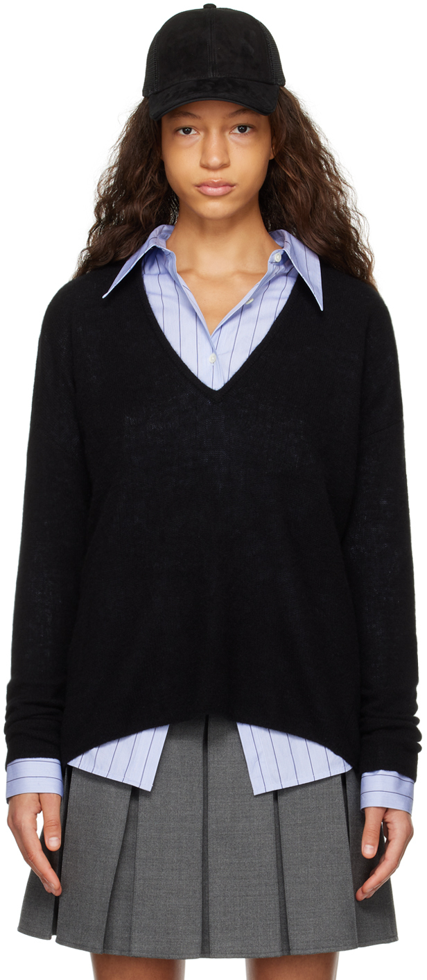 Black Plunging V-Neck Sweater