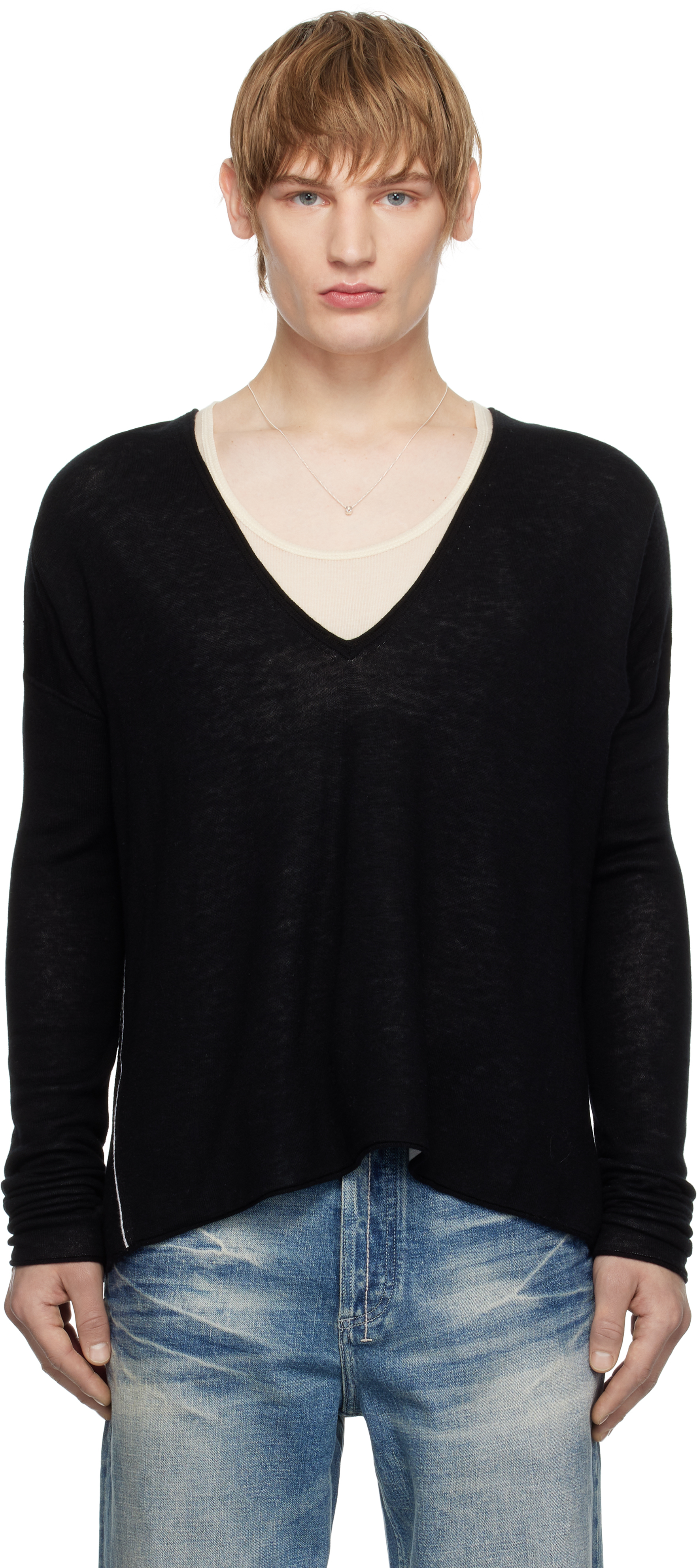 Black Double-Sided V Neckline Reversible Sweater