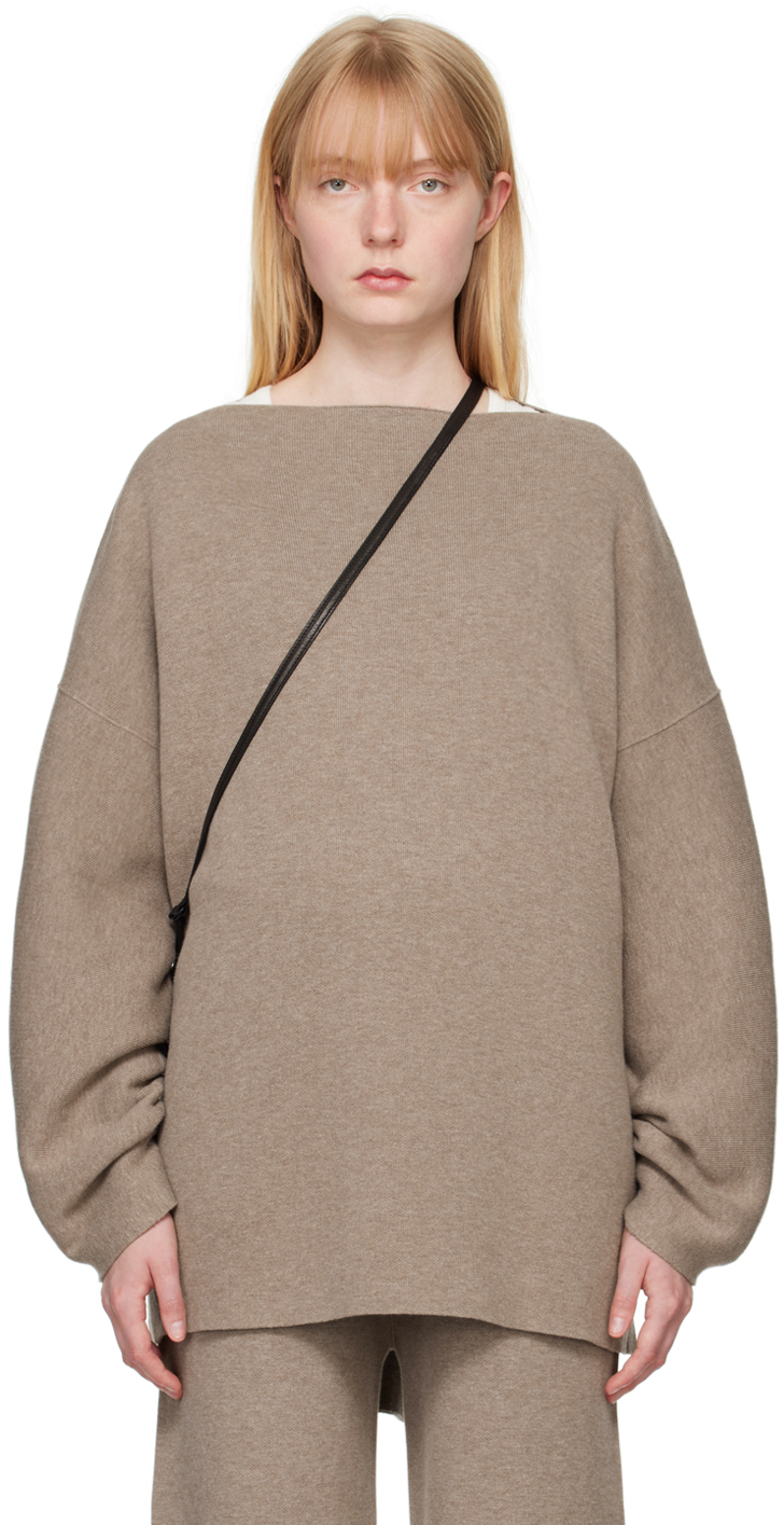 Shop Lauren Manoogian Taupe Boat Neck Sweater In W03 Wood