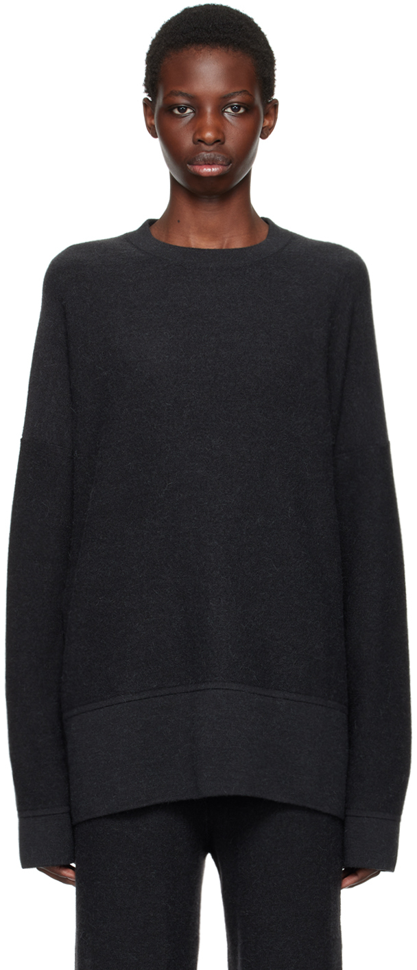 Shop Lauren Manoogian Black Oversize Crewneck Sweater In I01 Ink