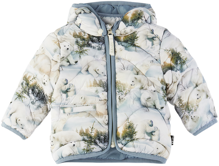 Shop Molo Baby Blue Harmony Puffer Jacket In 9136 Snowy Bears